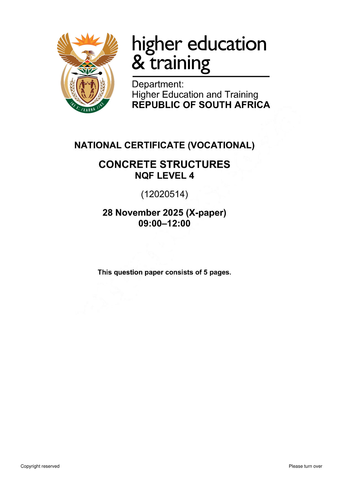 Concrete Structures Level 4 DHET NCV November 2025 - Question Paper