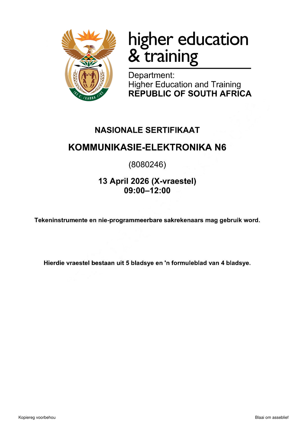Communication Electronics N6 DHET NATED April 2026 Paper X - Question Paper