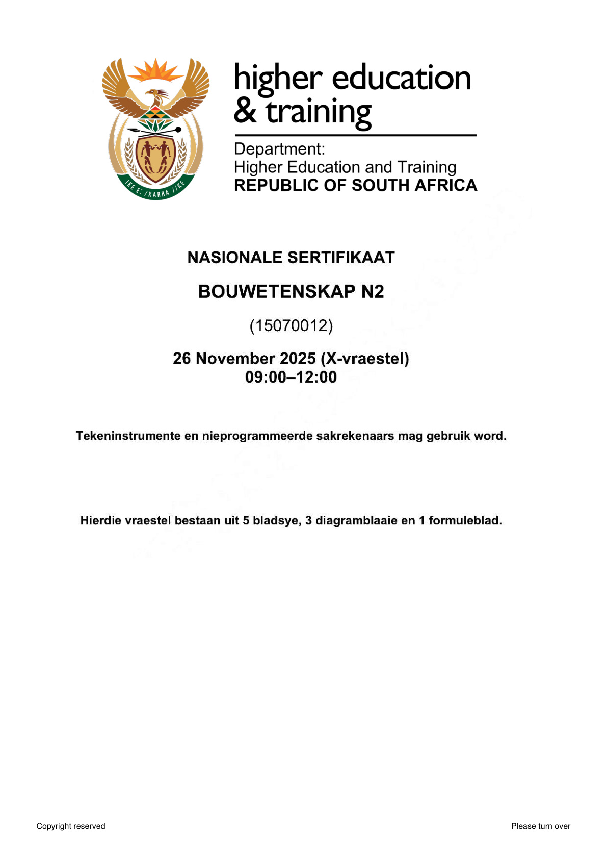 Building Science N2 DHET NATED November 2025 Paper X - Question Paper