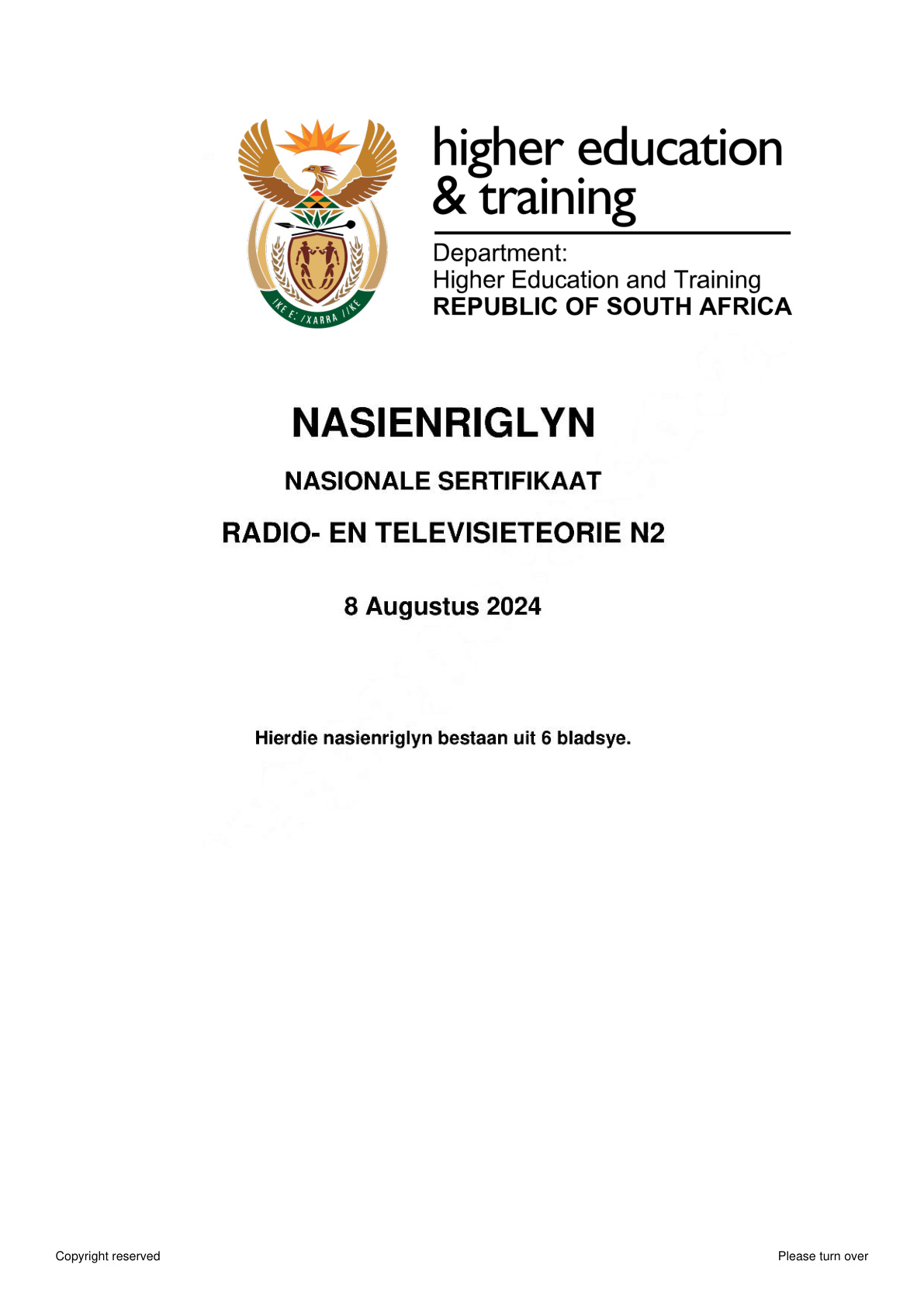 Radio and Television Theory N2 DHET NATED August 2024 - Memo