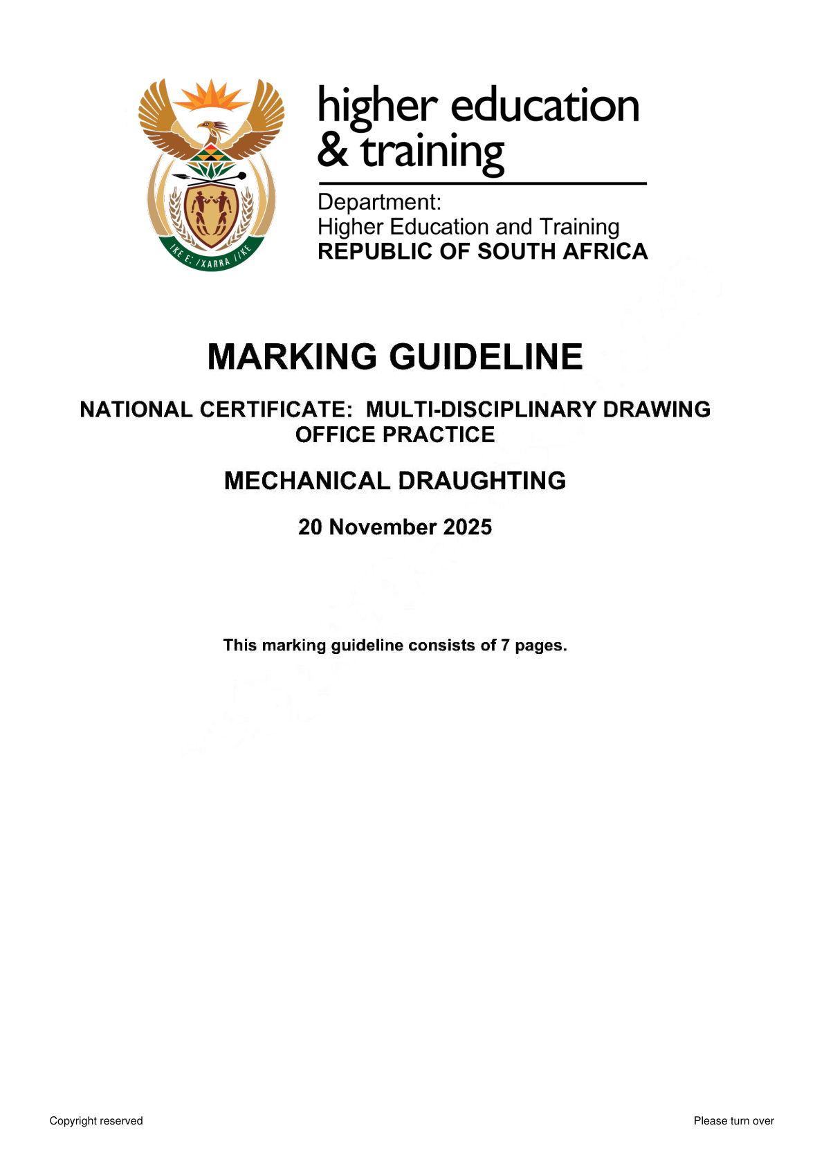 Mechanical Draughting N4 Dhet Nated November 2025 - Memo
