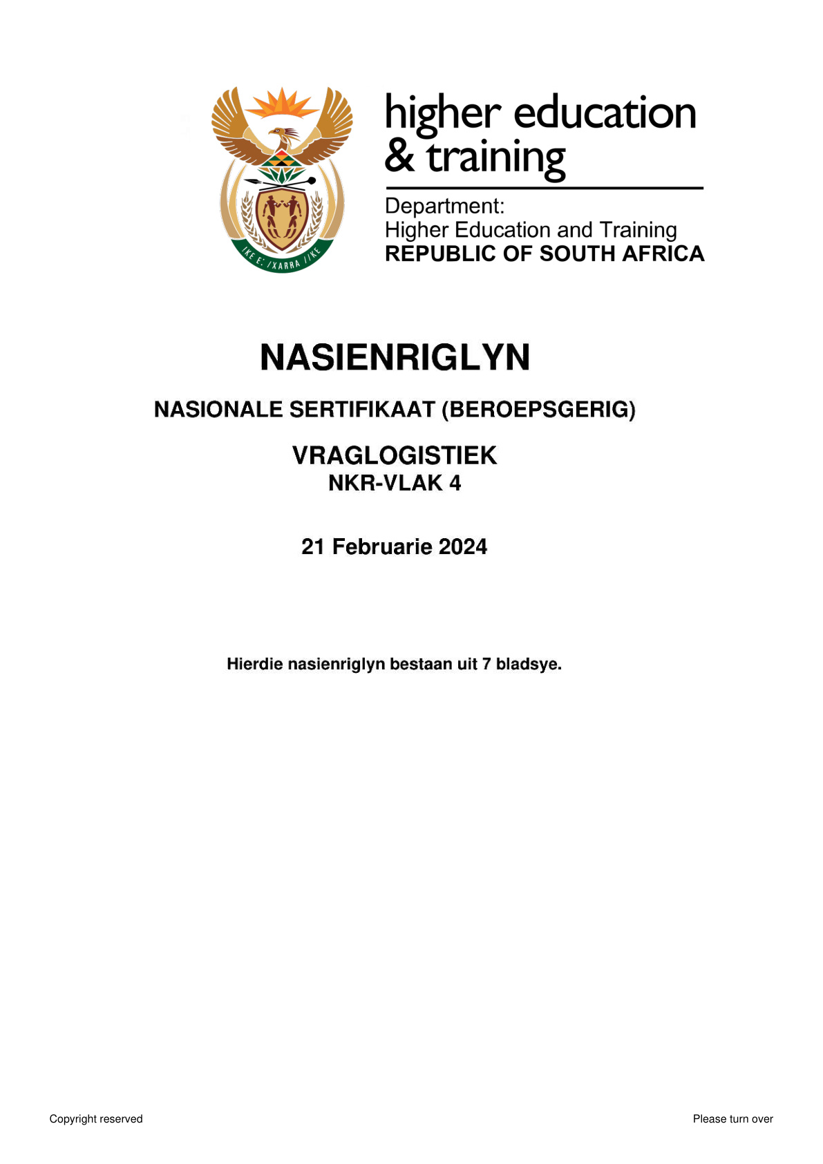 Freight Logistics Level 4 DHET NCV 2024 - Memo