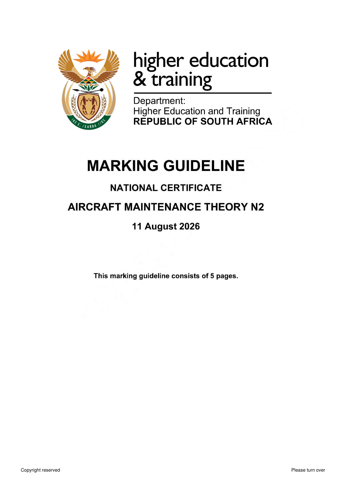 Aircraft Maintenance Theory N2 DHET NATED August 2026 - Memo