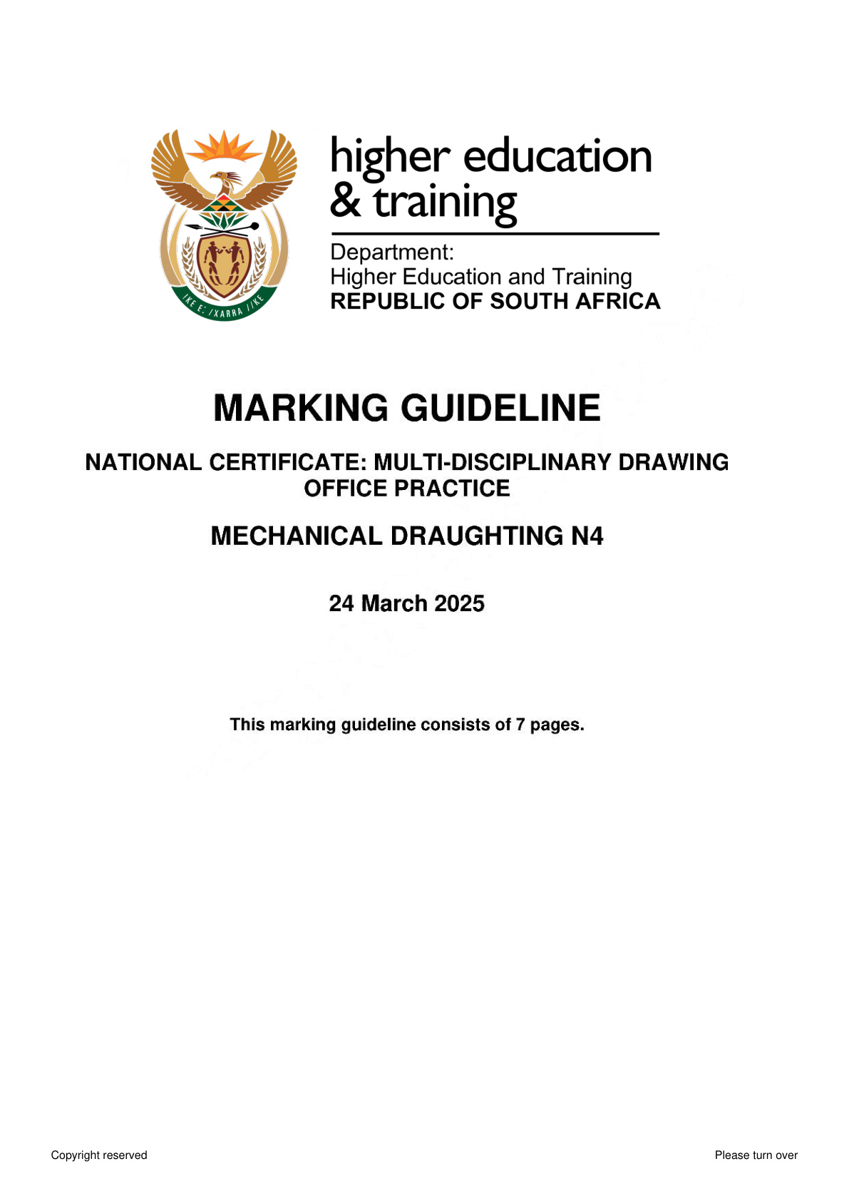 Mechanical Draughting N4 Dhet Nated April 2025 - Memo
