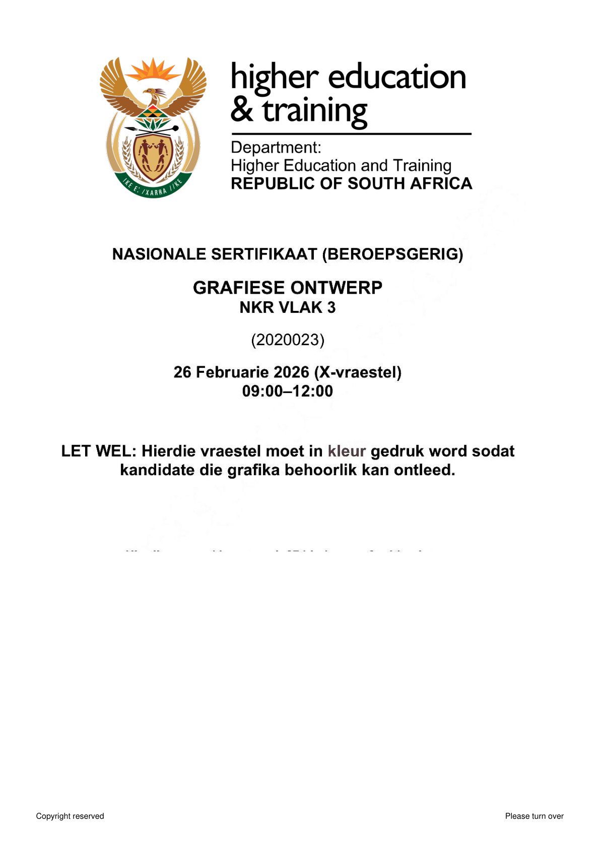 Graphic Design Level 3 DHET NCV 2026 - Question Paper