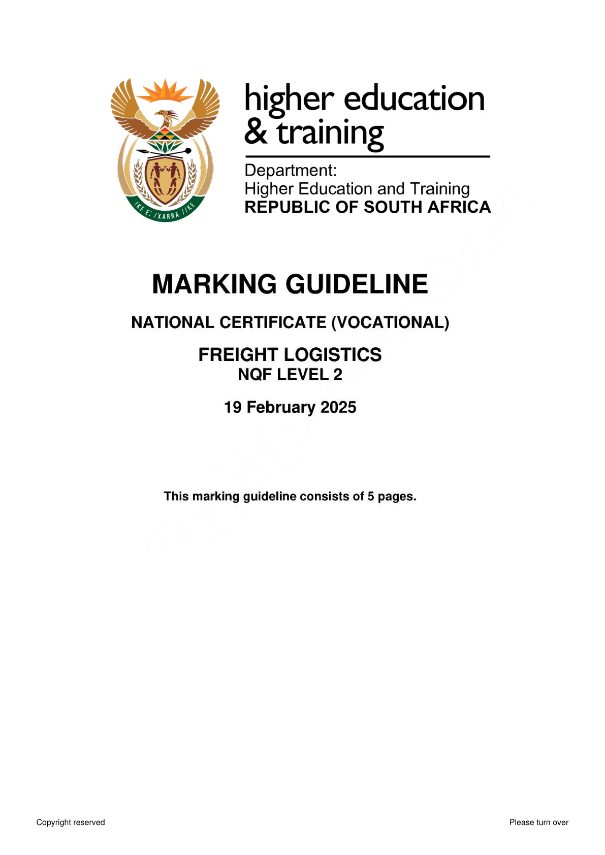 Freight Logistics Level 2 DHET NCV February 2025 - Memo