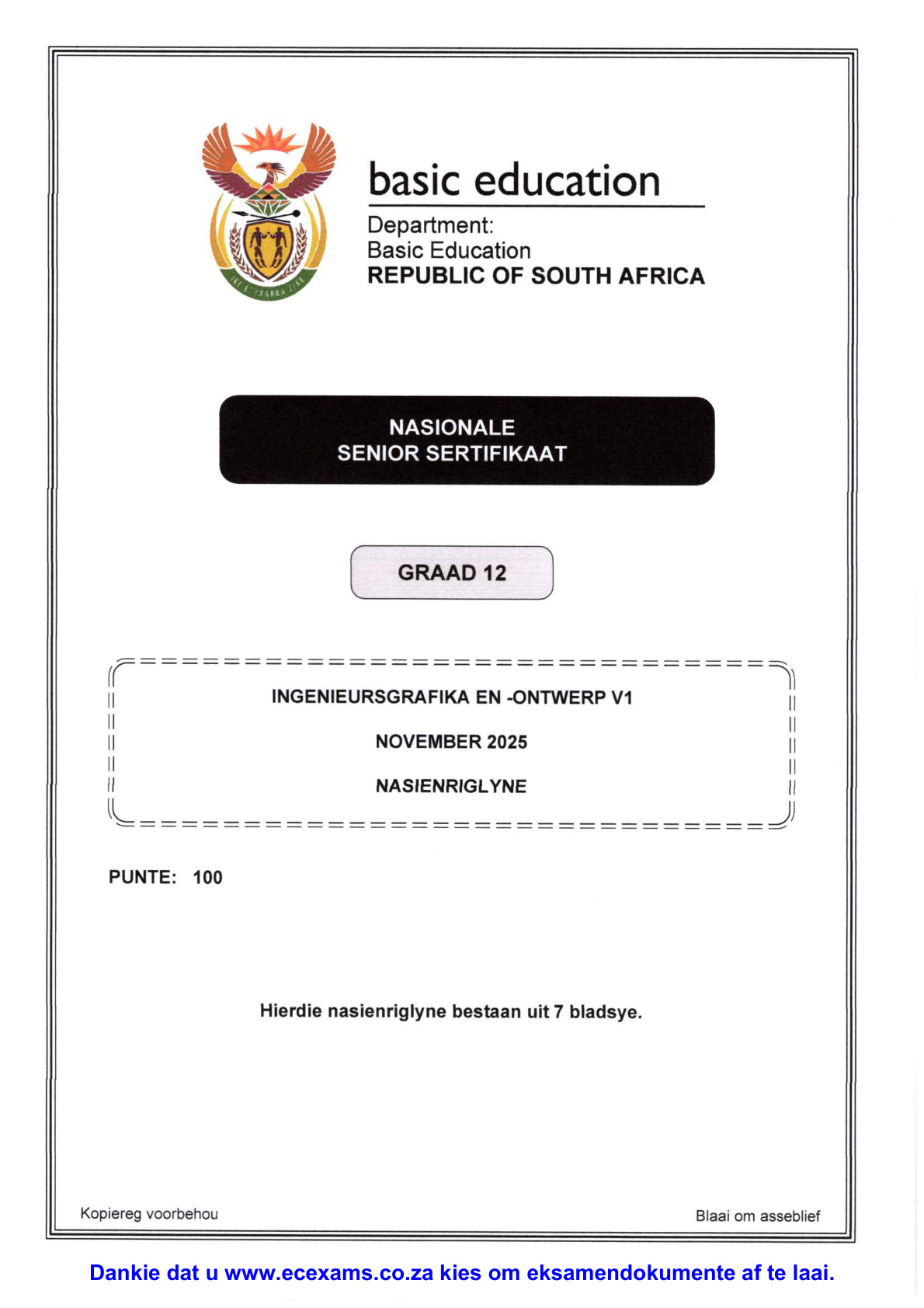 Engineering Graphics And Design Grade 12 DBE NSC November 2025 Paper 1 - Memo (Eastern Cape)