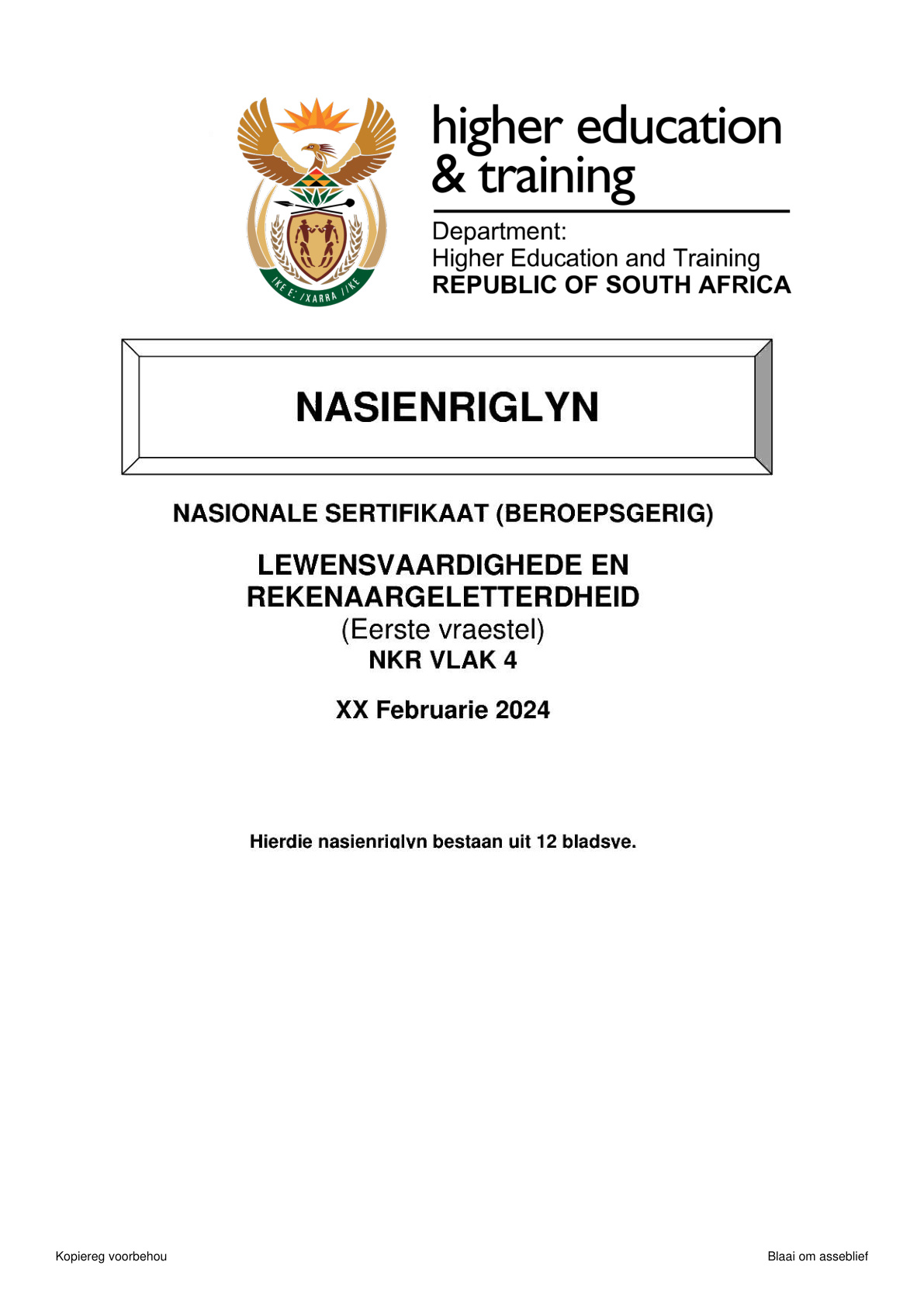 Life Skills and Computer Literacy Level 4 DHET NCV February 2024 Paper 1 - Memo