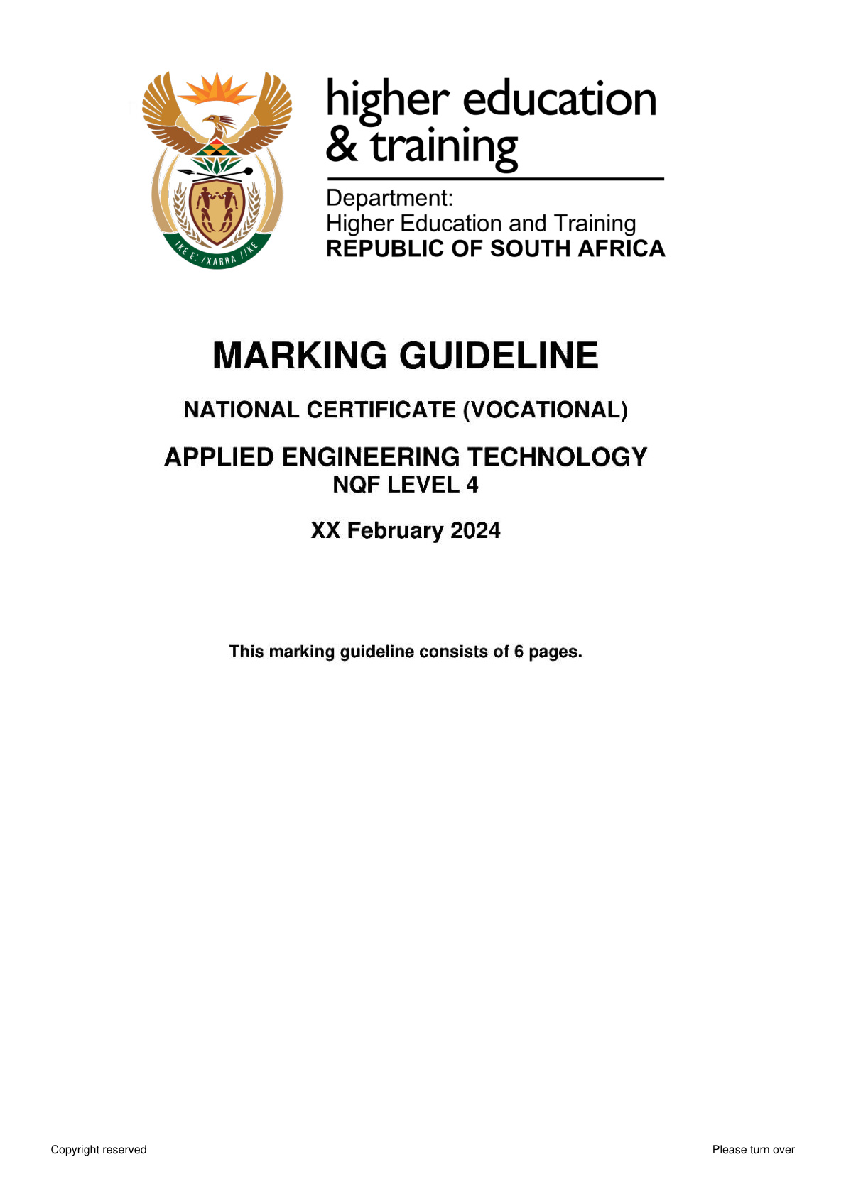 Applied Engineering Technology Level 4 DHET NCV 2024 - Memo