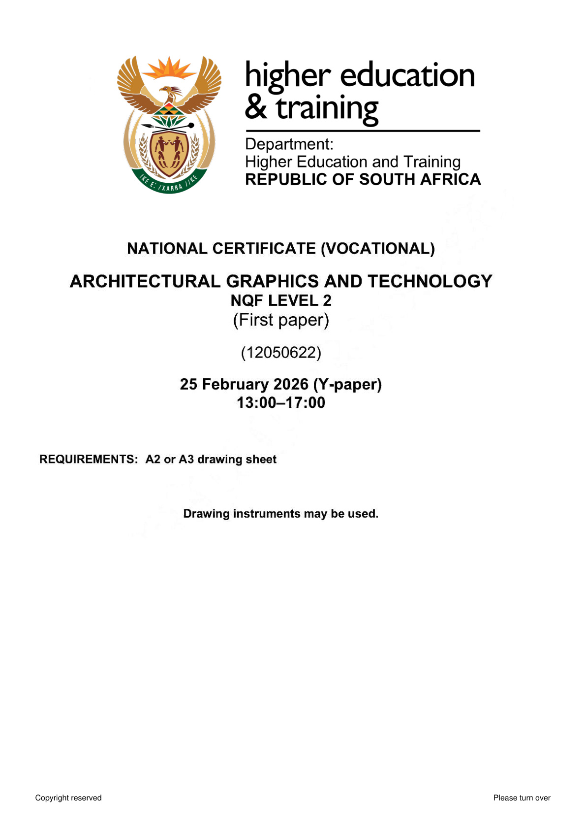 Architectural Graphics and Technology Level 2 DHET NCV 2026 Paper 1 - Question Paper