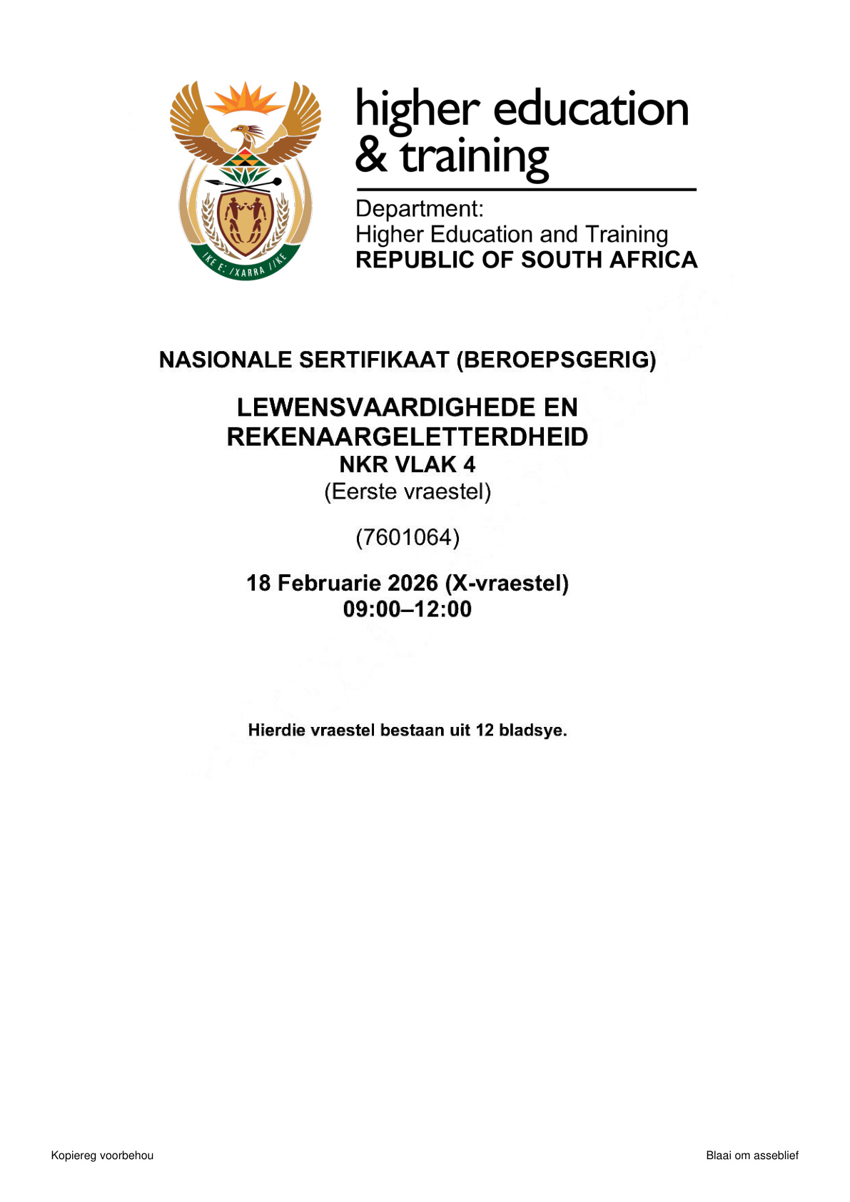 Life Skills and Computer Literacy Level 4 DHET NCV 2026 Paper 1 - Question Paper