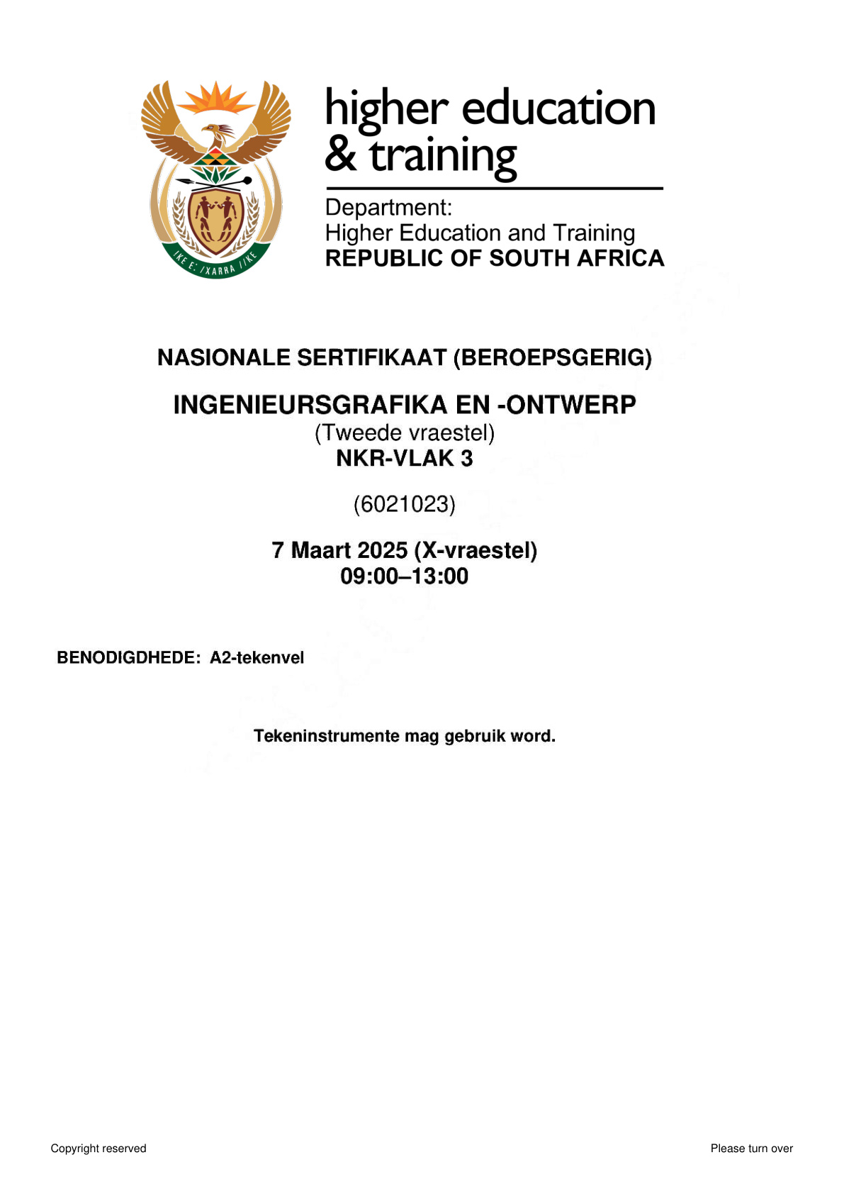 Engineering Graphics and Design Level 3 DHET NCV February 2025 Paper 2 - Question Paper