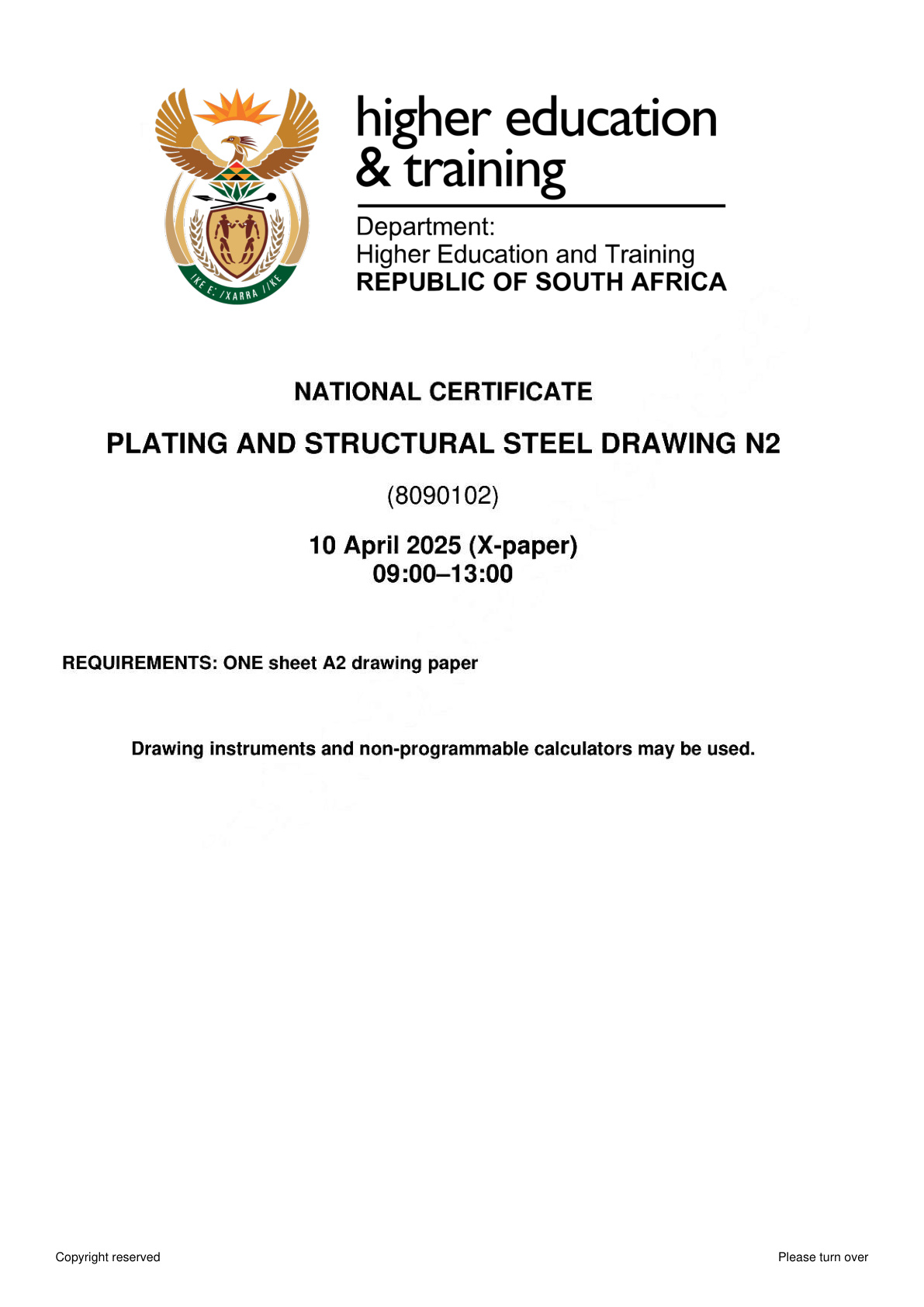Plating and Structural Steel Drawing N2 DHET NATED April 2025 Paper X - Question Paper