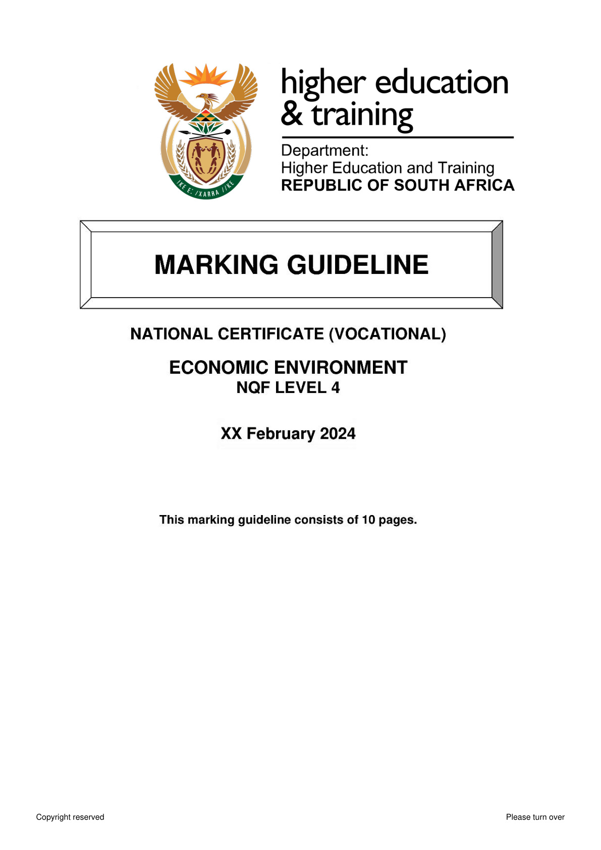 Economic Environment Level 4 DHET NCV February 2024 - Memo