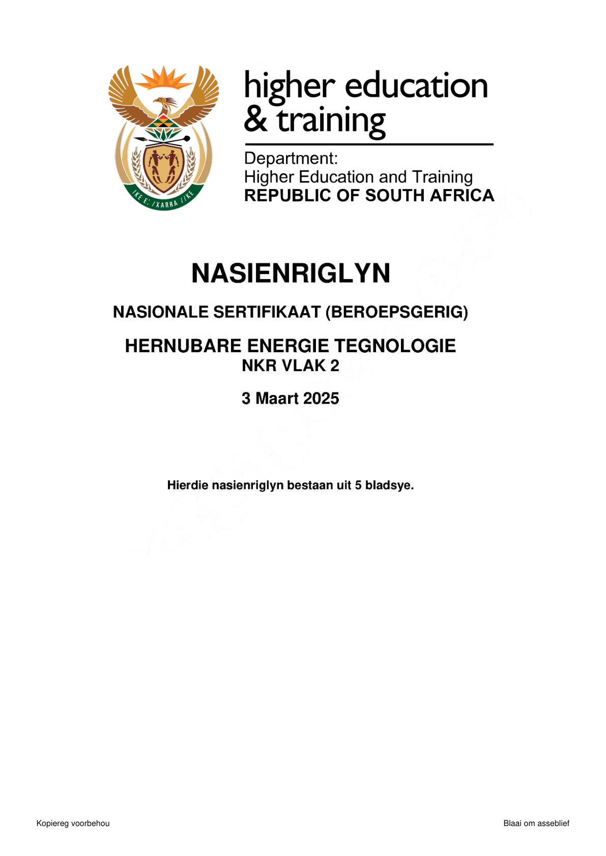 Renewable Energy Technologies Level 2 DHET NCV February 2025 - Memo