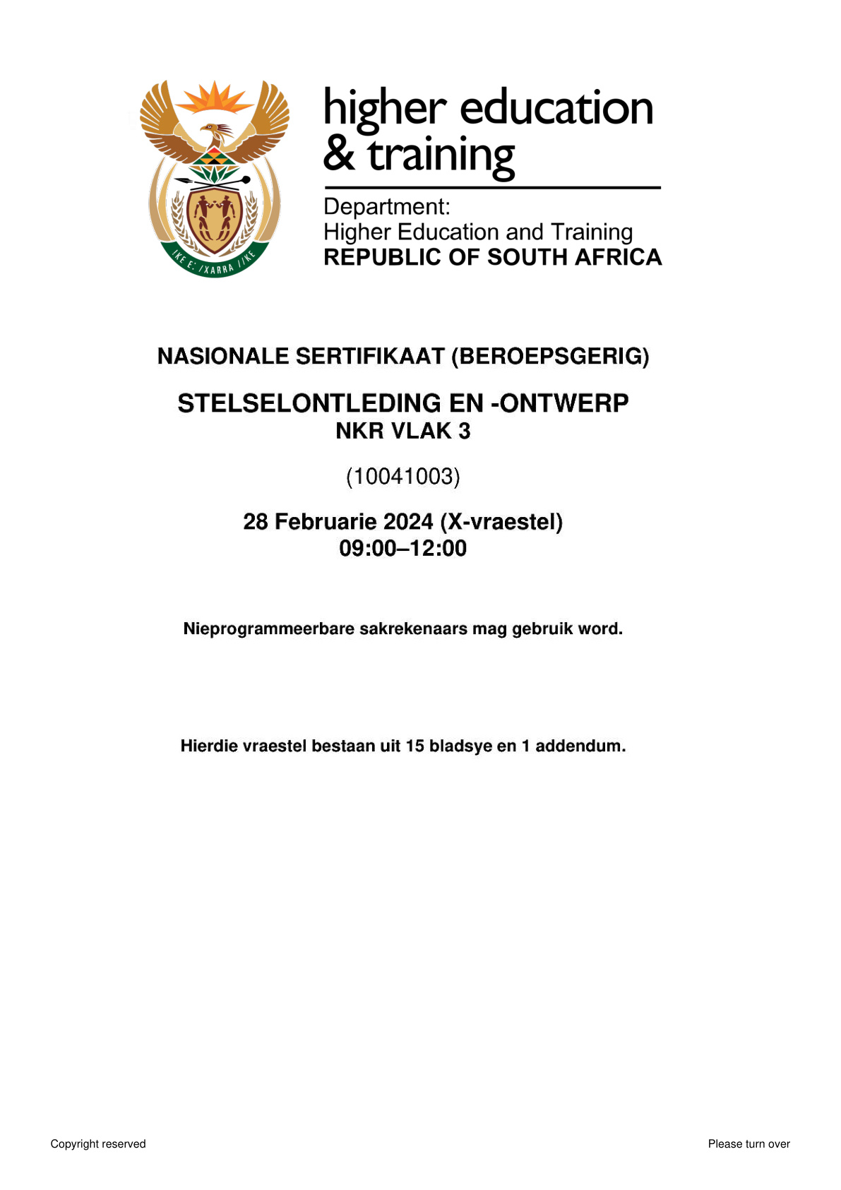 Systems Analysis and Design Level 3 DHET NCV 2024 - Question Paper