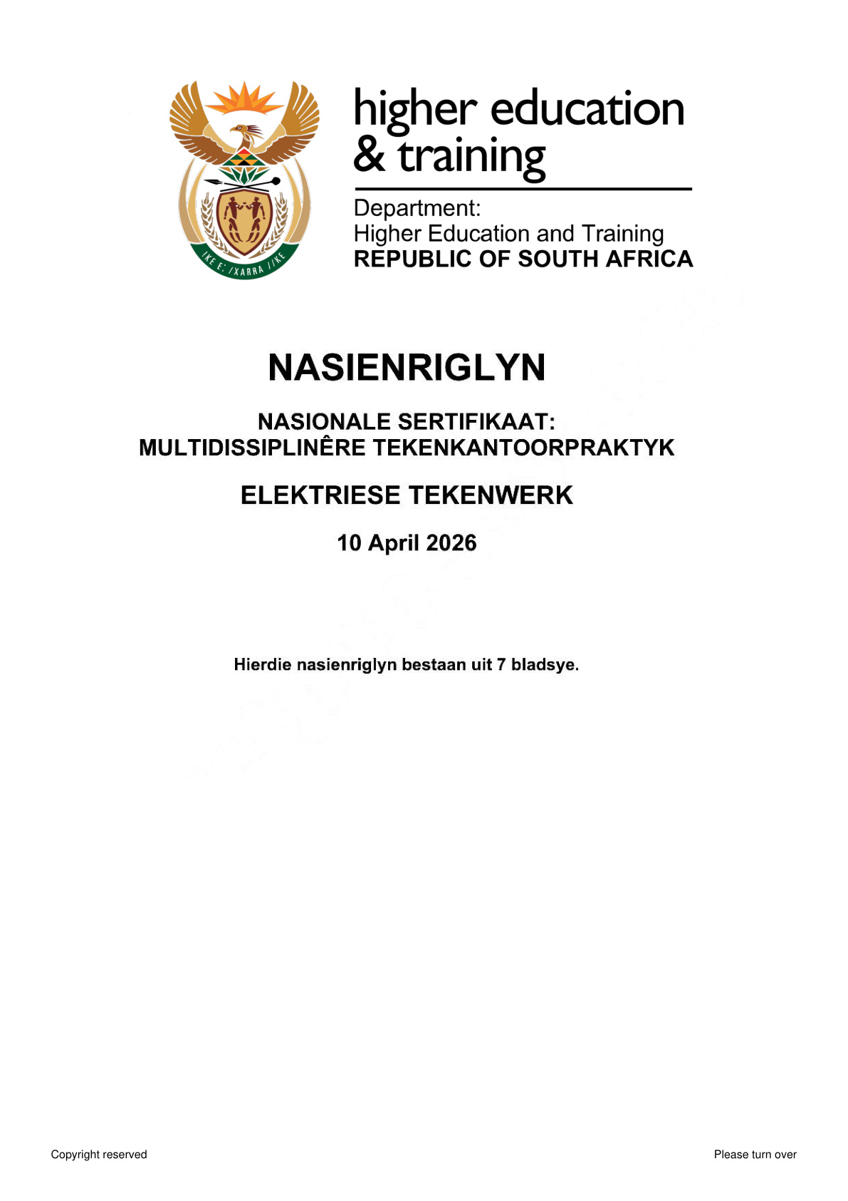 Electrical Draughting DHET NATED April 2026 - Memo
