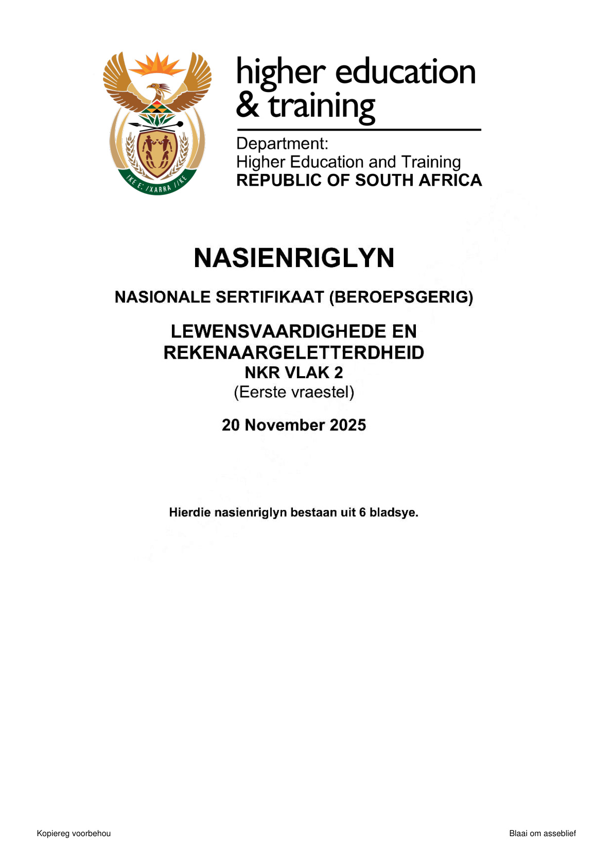 Life Skills and Computer Literacy Level 2 DHET NCV November 2025 Paper 1 - Memo