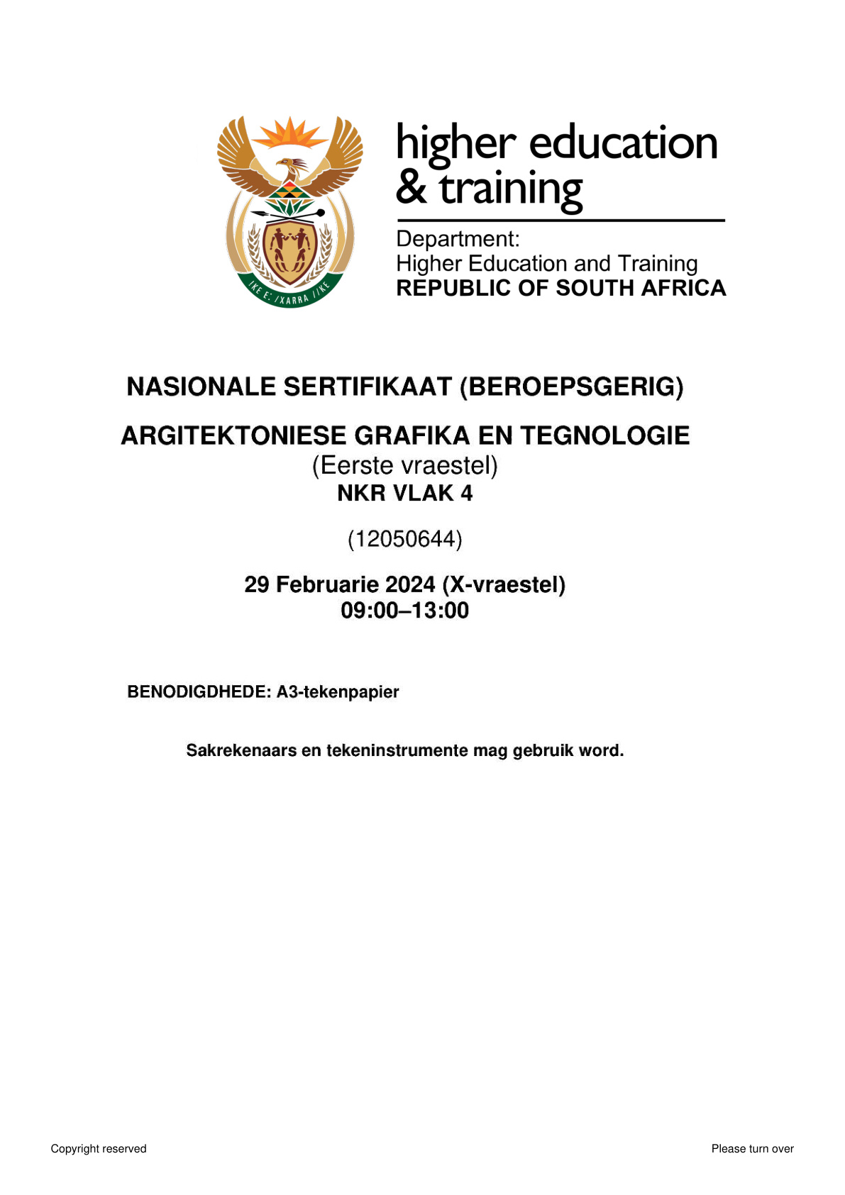 Architectural Graphics and Technology Level 4 DHET NCV 2024 Paper 1 - Question Paper