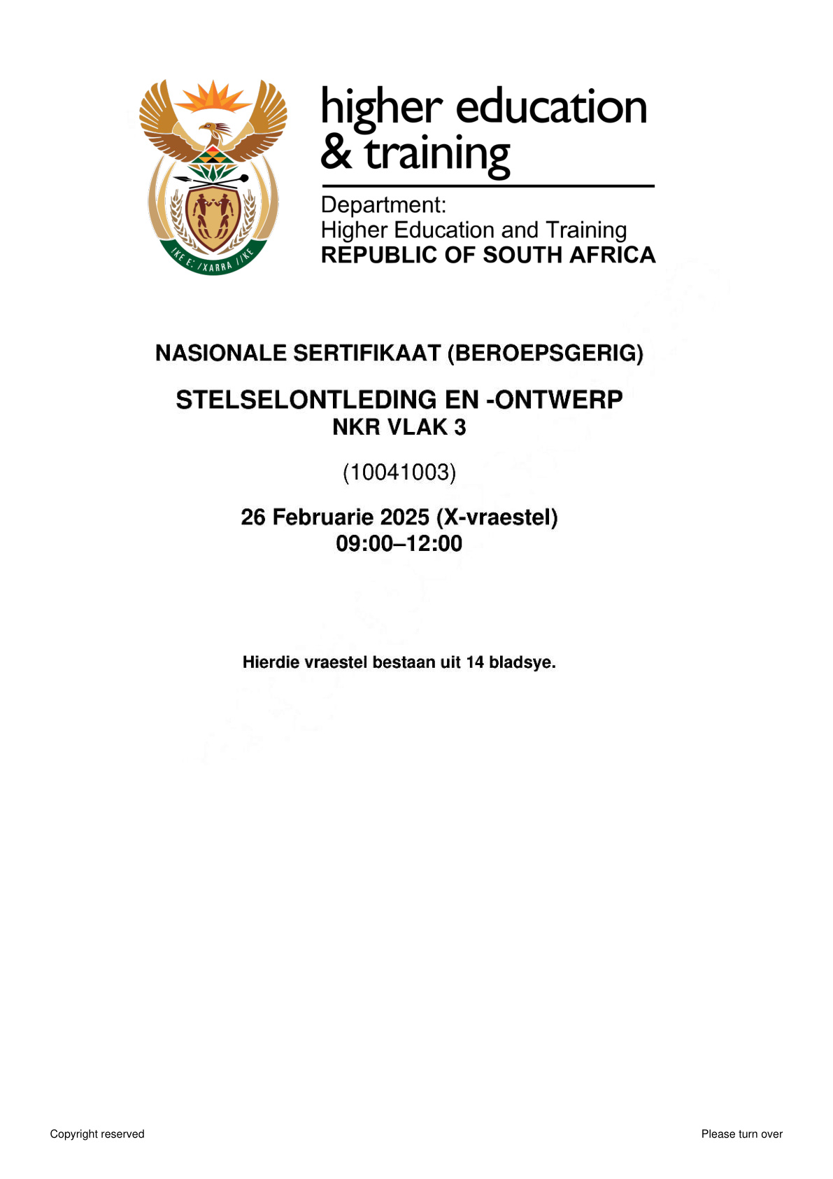 Systems Analysis and Design Level 3 DHET NCV February 2025 - Question Paper