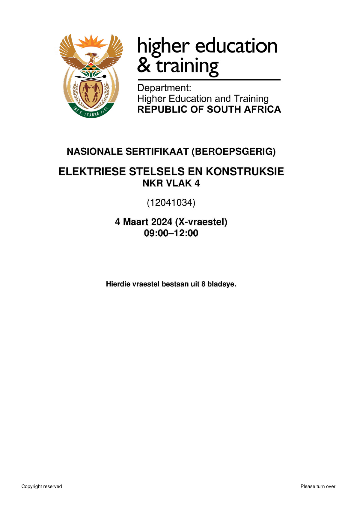 Electrical Systems and Construction Level 4 DHET NCV 2024 - Question Paper