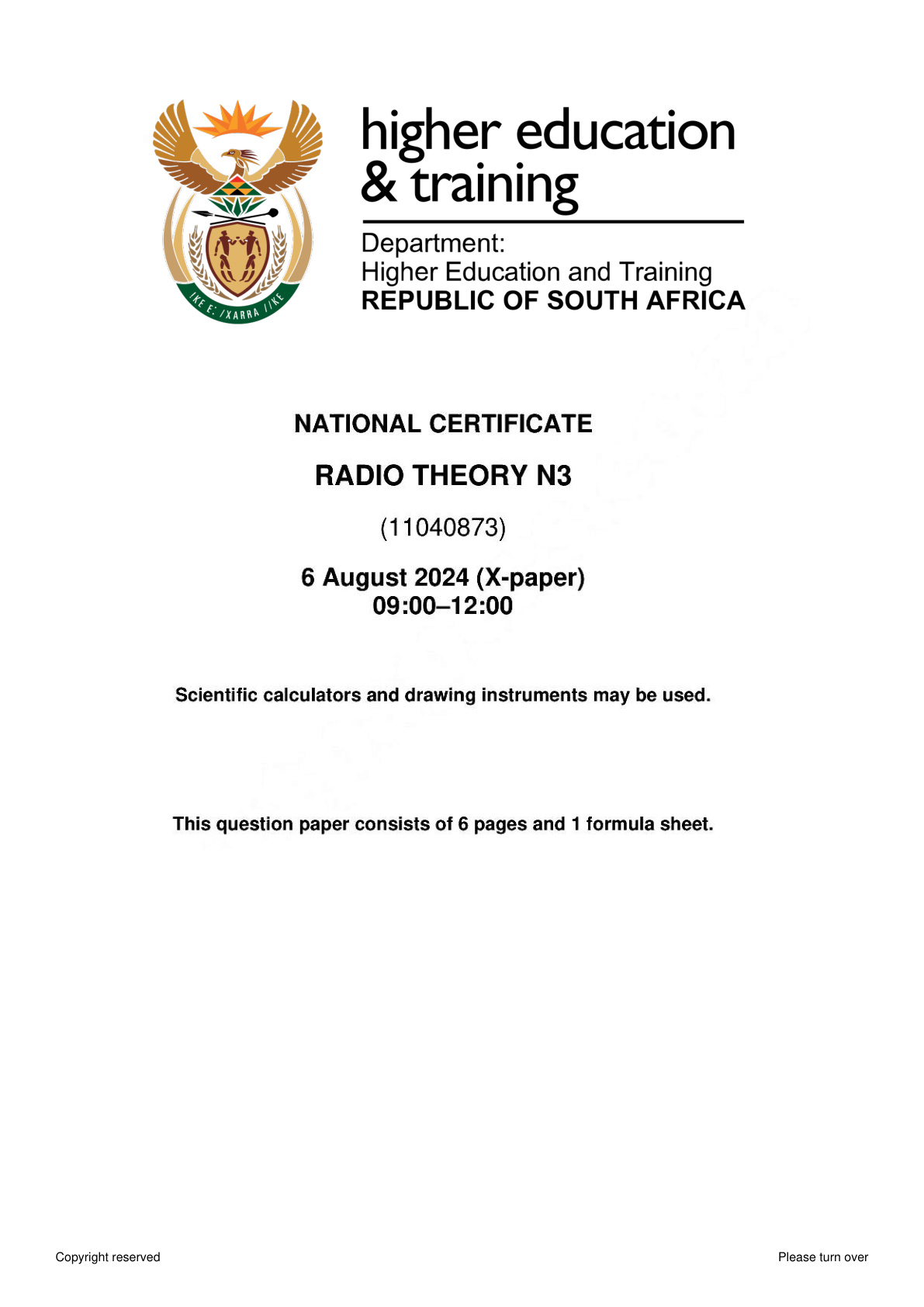 Radio Theory N3 DHET NATED August 2024 Paper X - Question Paper