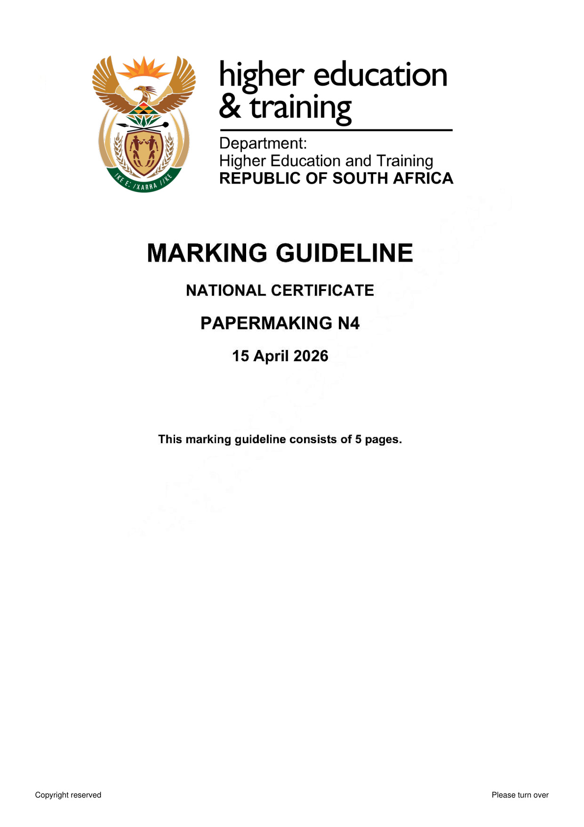 Pulp and Papermaking Technology N4 DHET NATED April 2026 - Memo