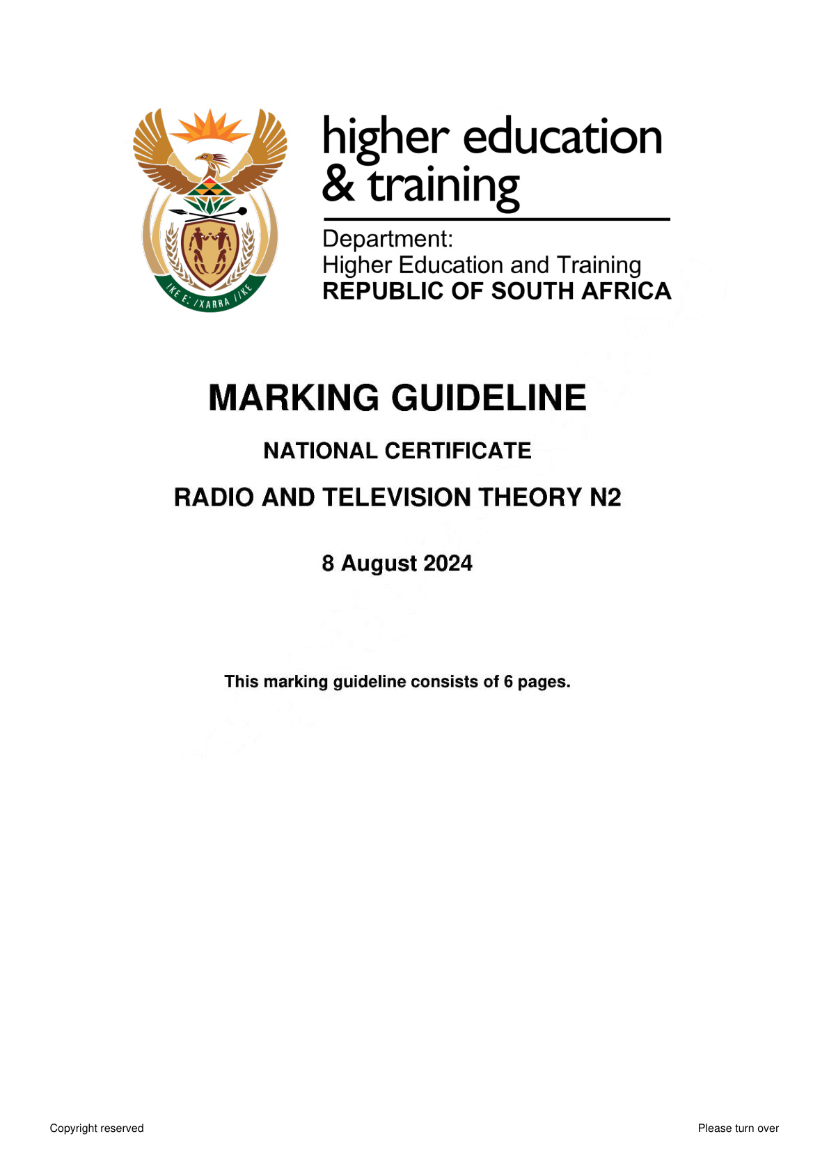 Radio and Television Theory N2 DHET NATED August 2024 - Memo