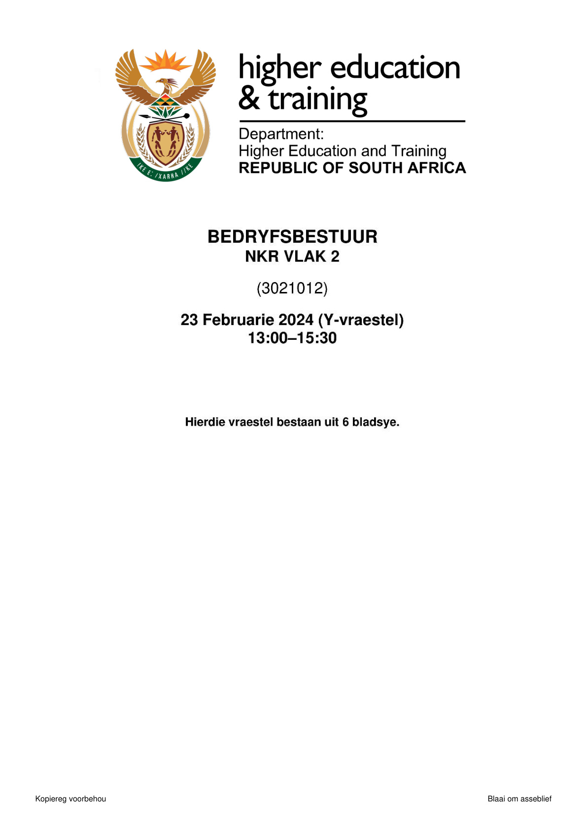 Operations Management Level 2 DHET NCV February 2024 - Question Paper