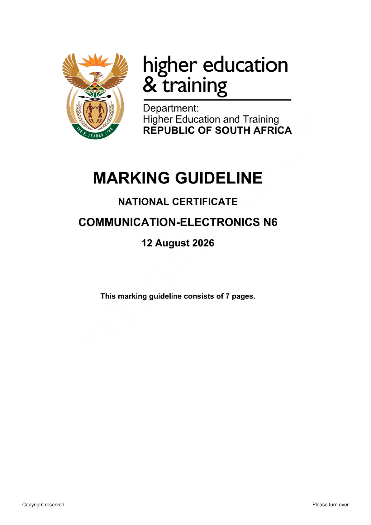 Communication Electronics N6 DHET NATED August 2026 - Memo