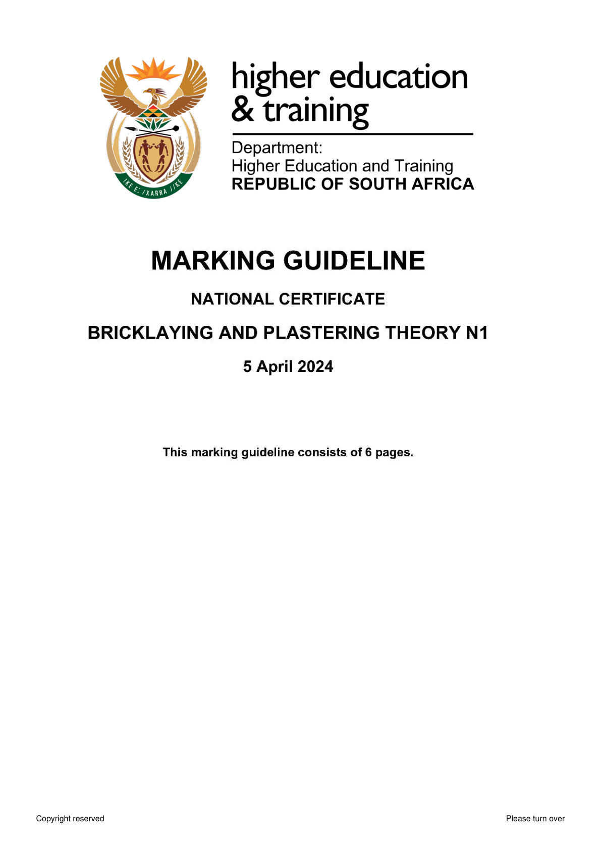 Bricklaying And Plastering Theory N1 Dhet Nated April 2024 - Memo