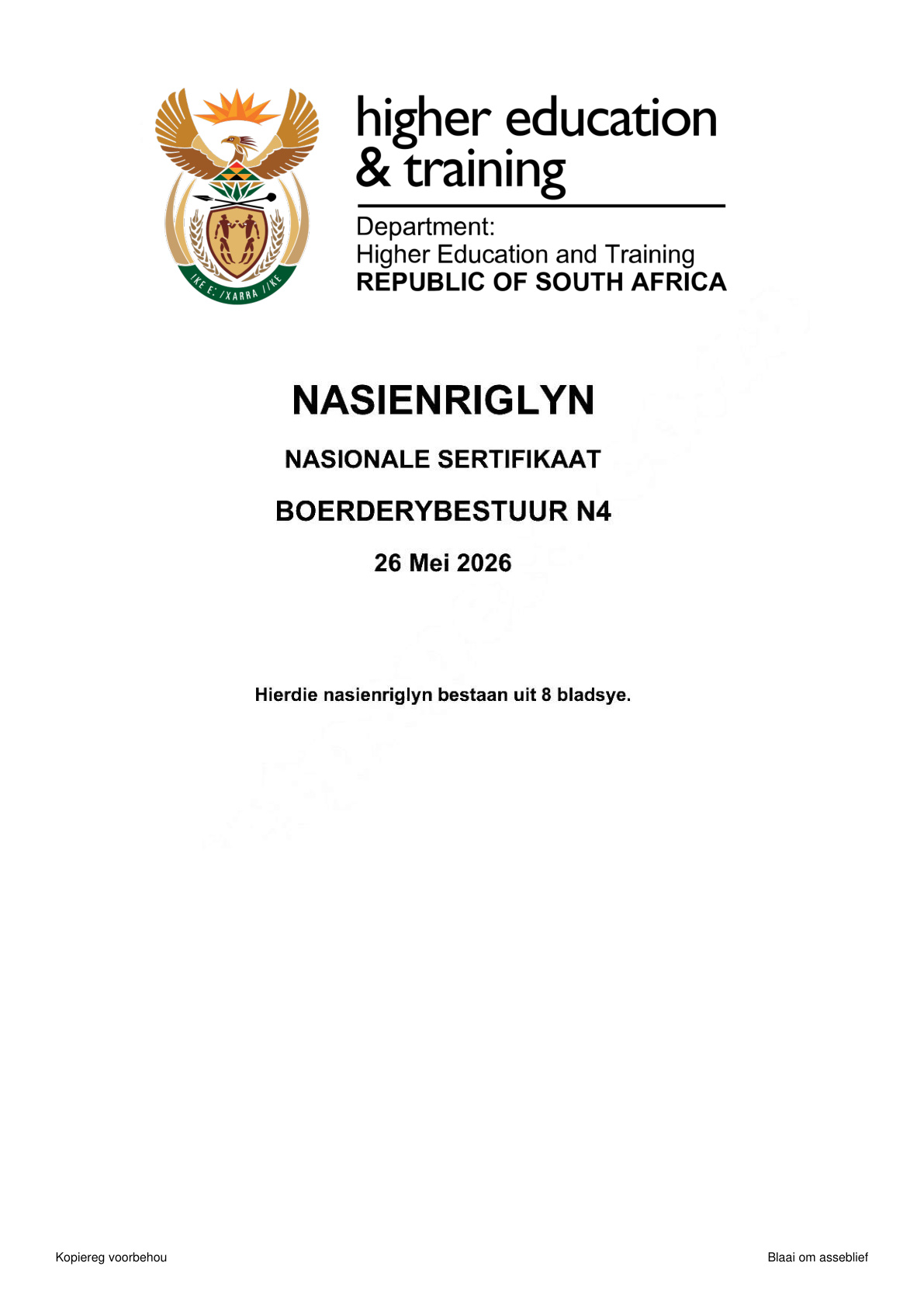 Management: Farming N4 DHET NATED June 2026 - Memo