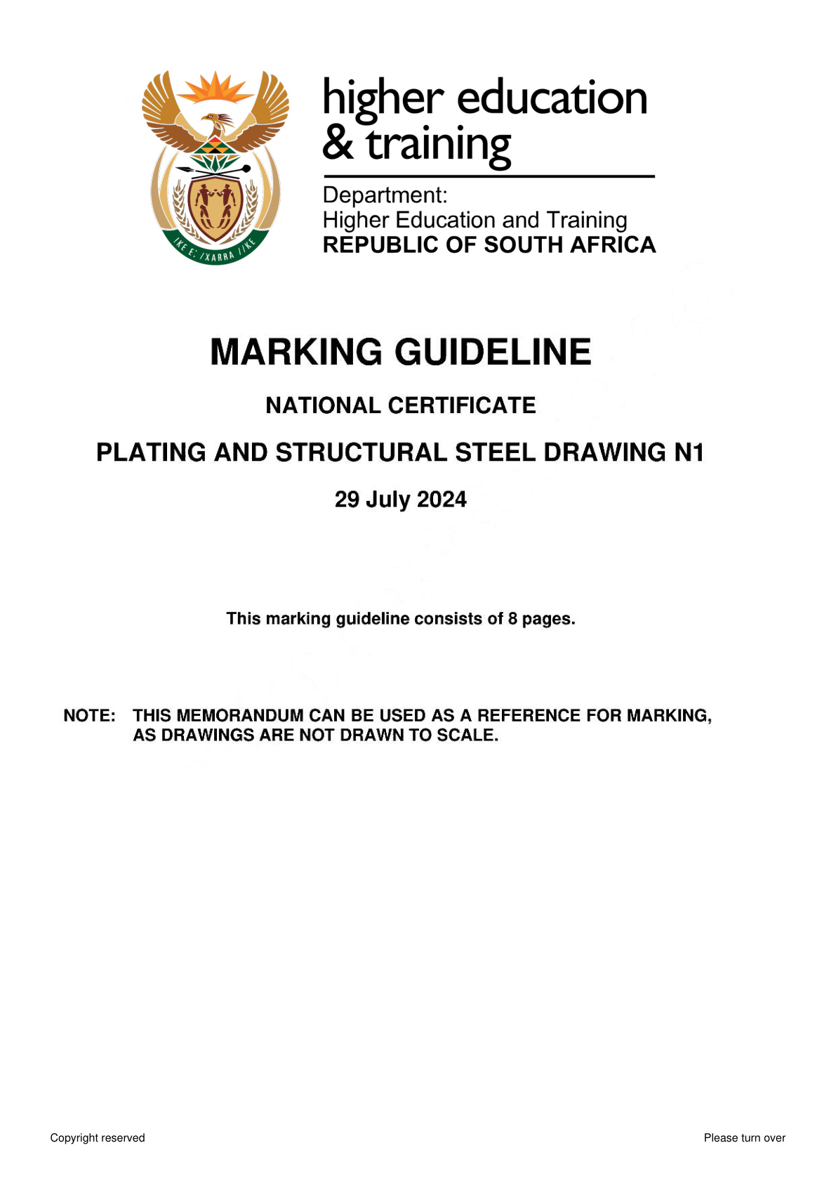 Plating and Structural Steel Drawing N1 DHET NATED August 2024 - Memo
