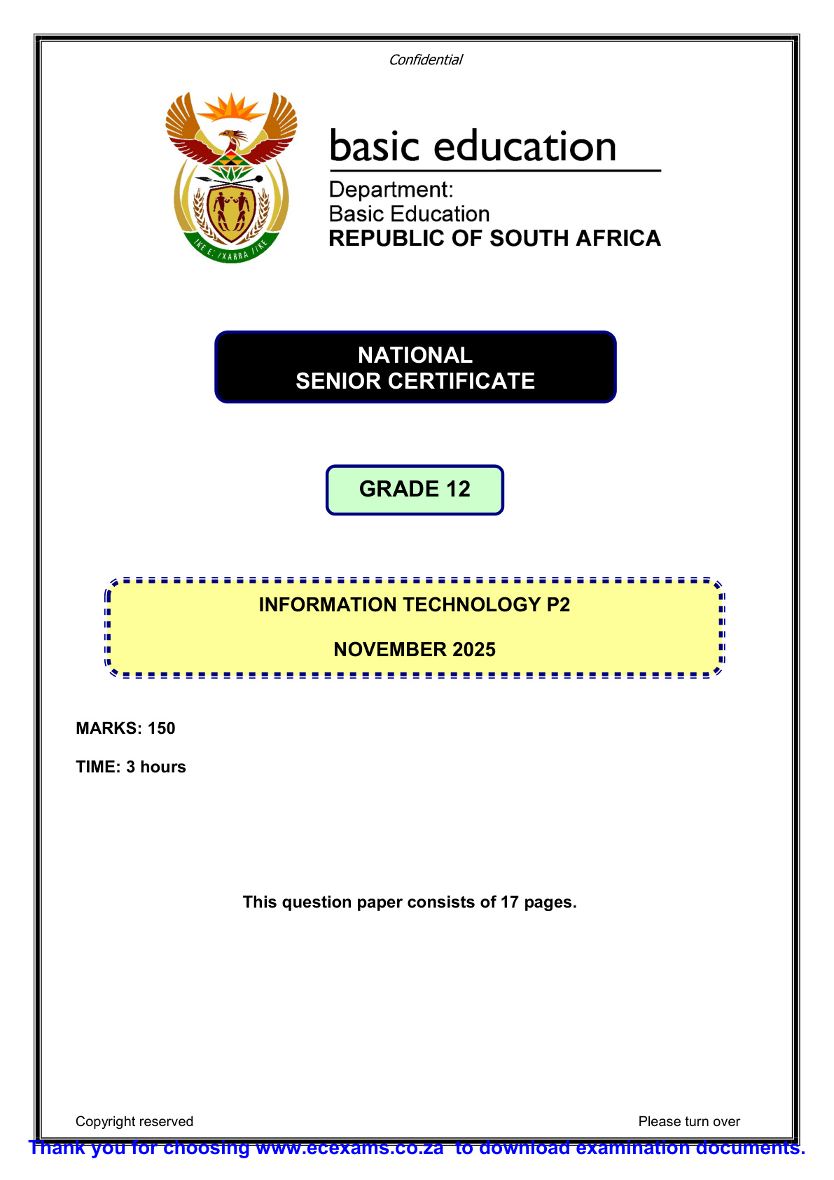Information Technology Grade 12 DBE NSC November 2025 Paper 2 - Question Paper (Eastern Cape)