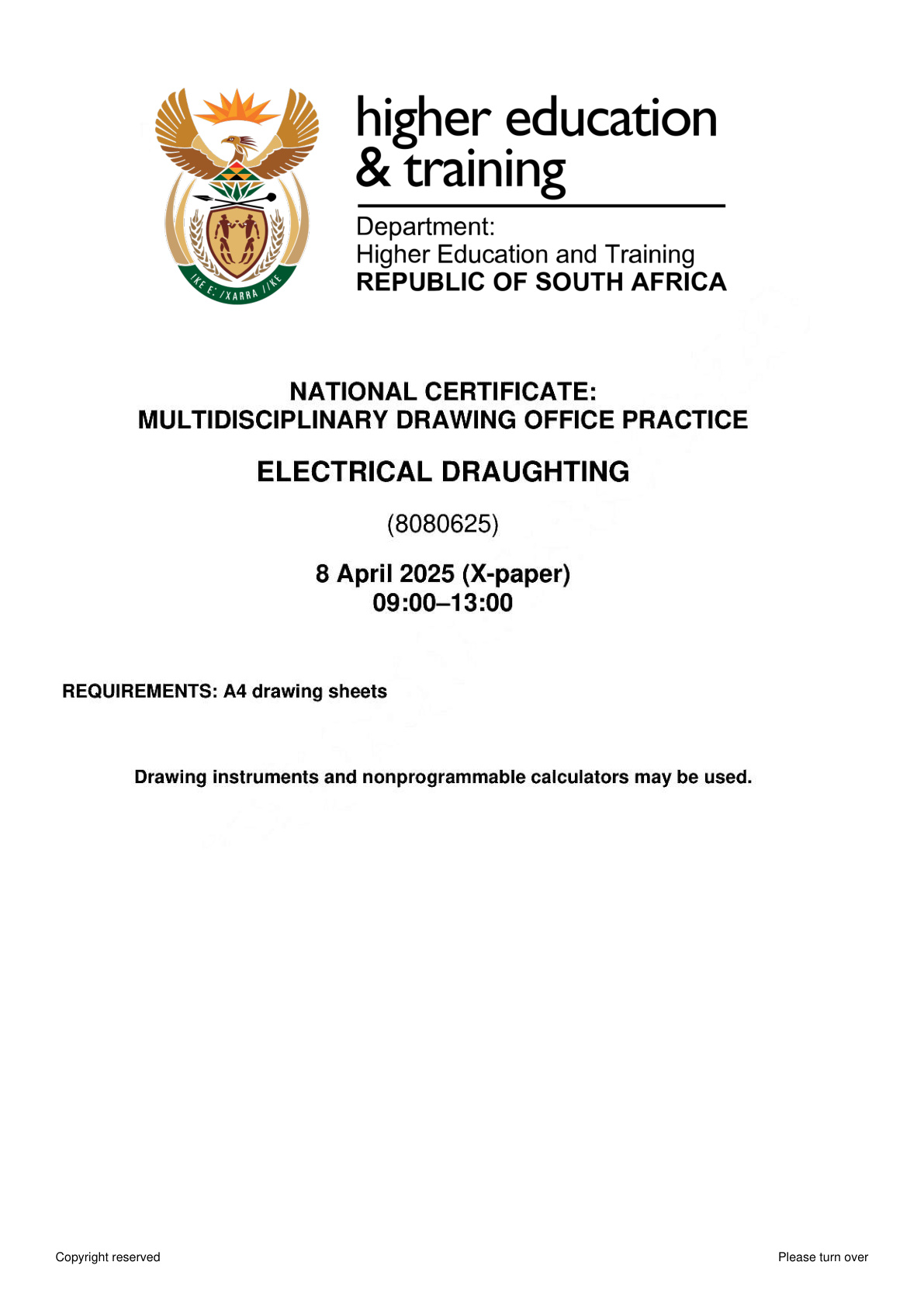 Electrical Draughting DHET NATED April 2025 - Question Paper