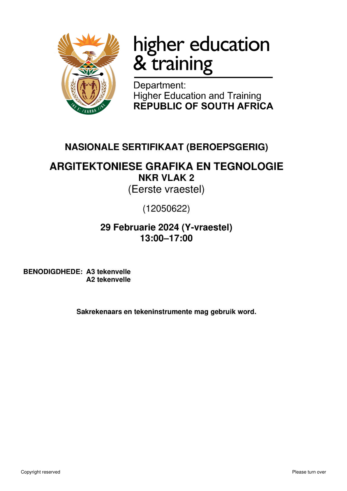 Architectural Graphics and Technology Level 2 DHET NCV February 2024 Paper 1 - Question Paper