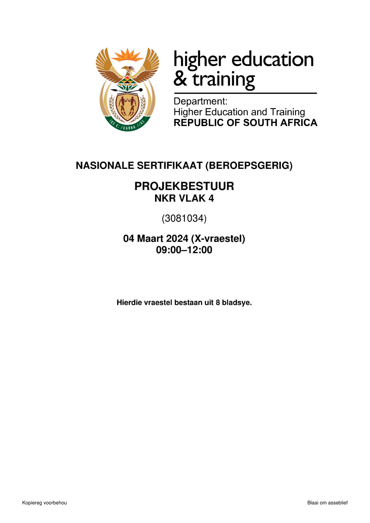 Project Management Level 4 DHET NCV 2024 - Question Paper