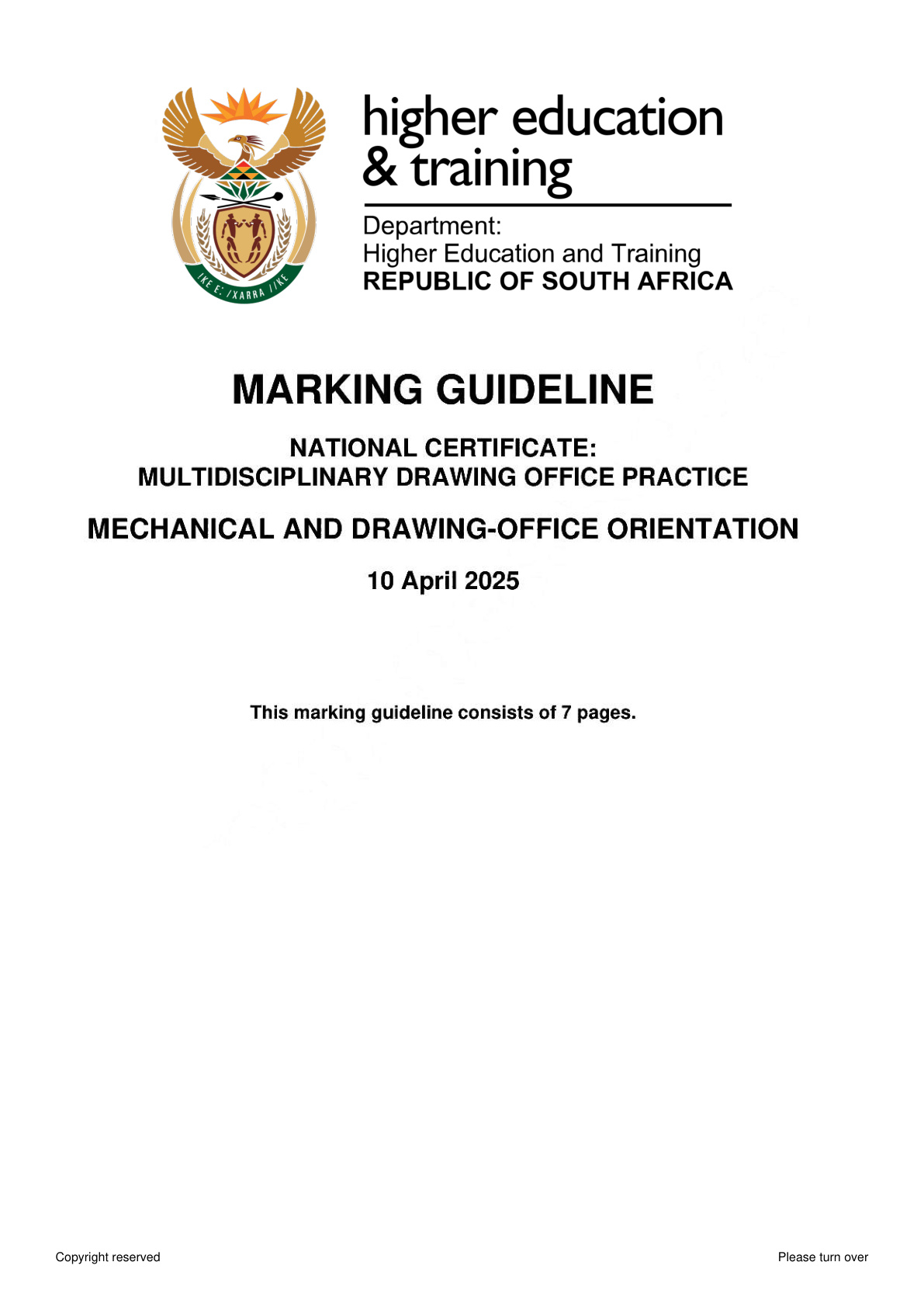 Mechanical and Drawing-Office Orientation N4 DHET NATED April 2025 - Memo