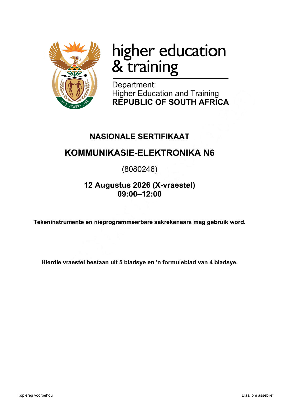 Communication Electronics N6 DHET NATED August 2026 Paper X - Question Paper