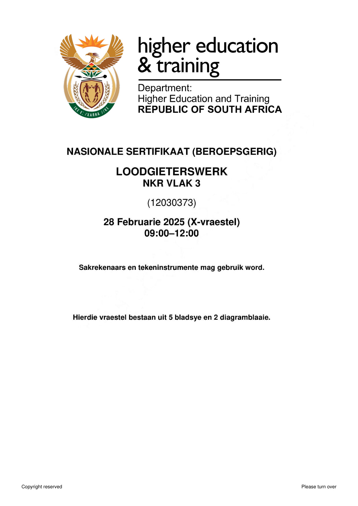 Plumbing Level 3 DHET NCV February 2025 - Question Paper