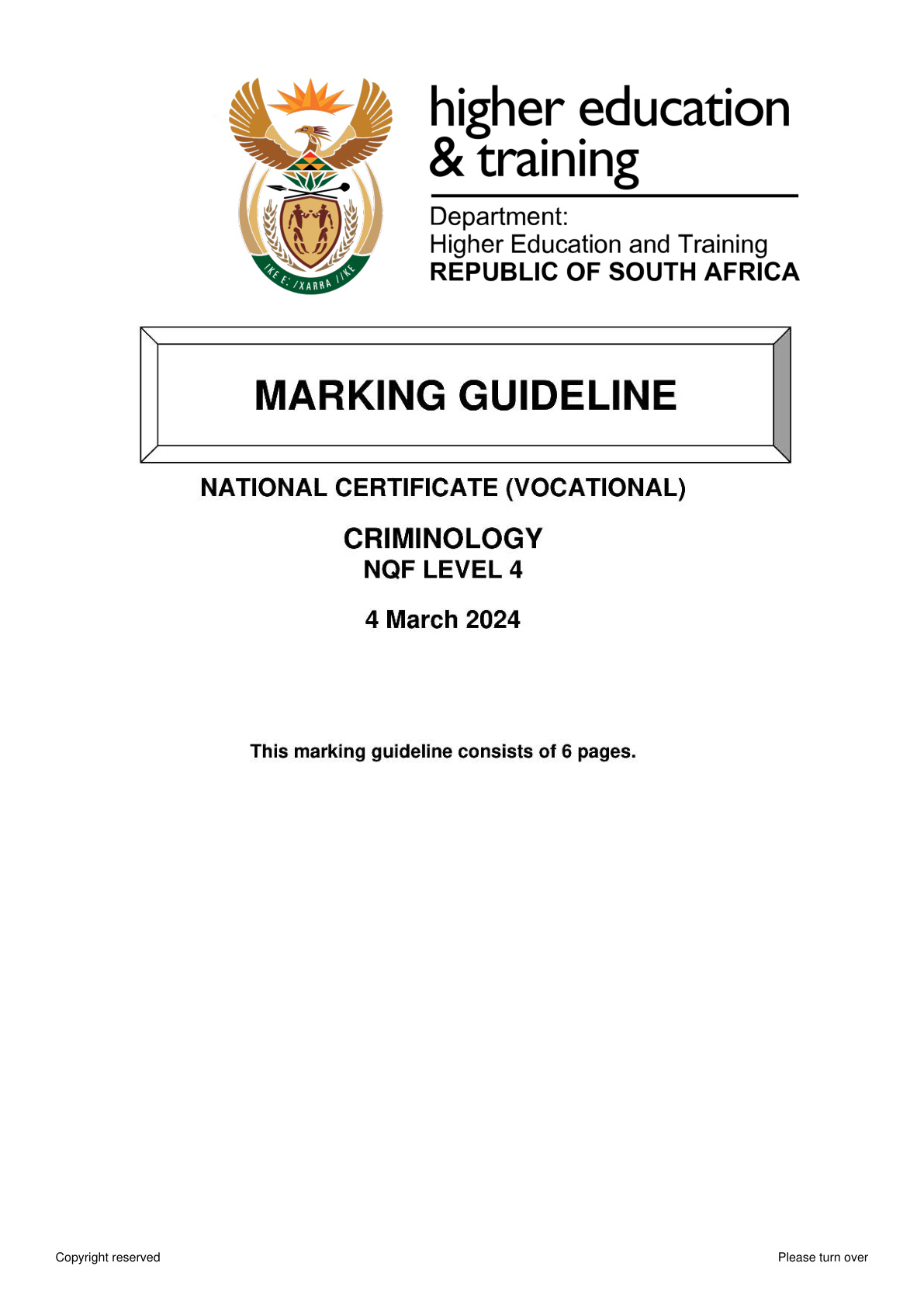 Criminology Level 4 DHET NCV 2024 - Memo