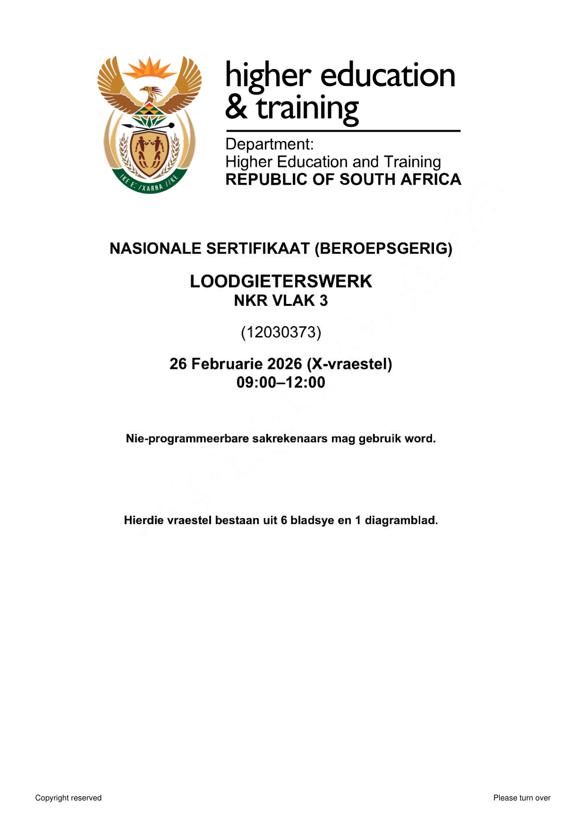 Plumbing Level 3 DHET NCV February 2026 - Question Paper