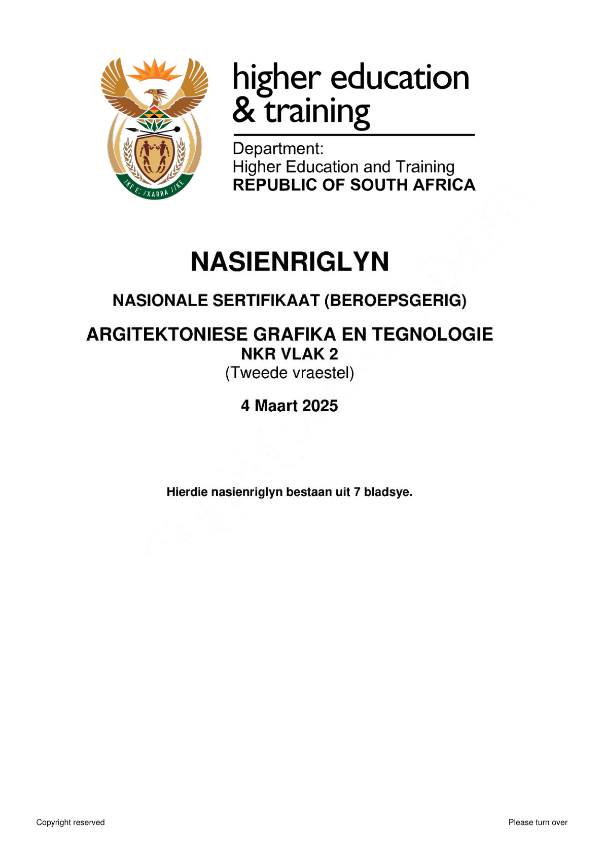 Architectural Graphics and Technology Level 2 DHET NCV February 2025 Paper 2 - Memo