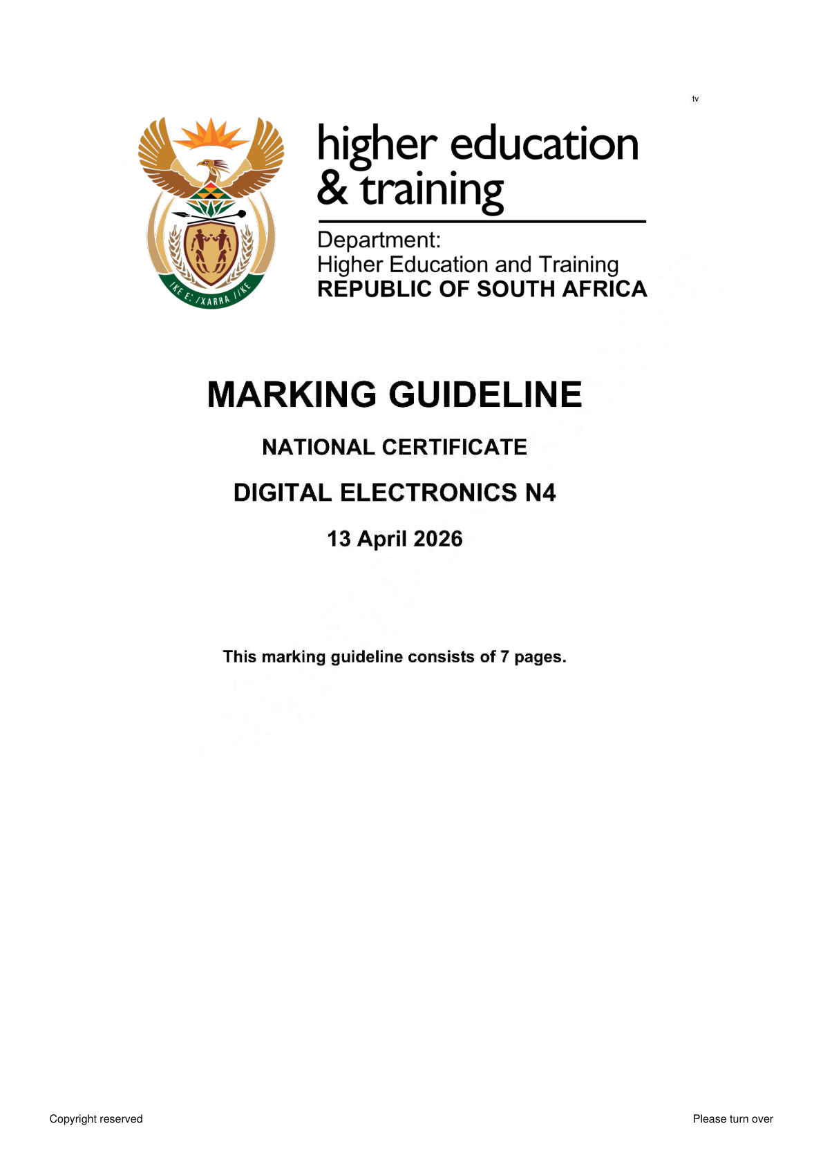 Digital Electronics N4 DHET NATED April 2026 - Memo
