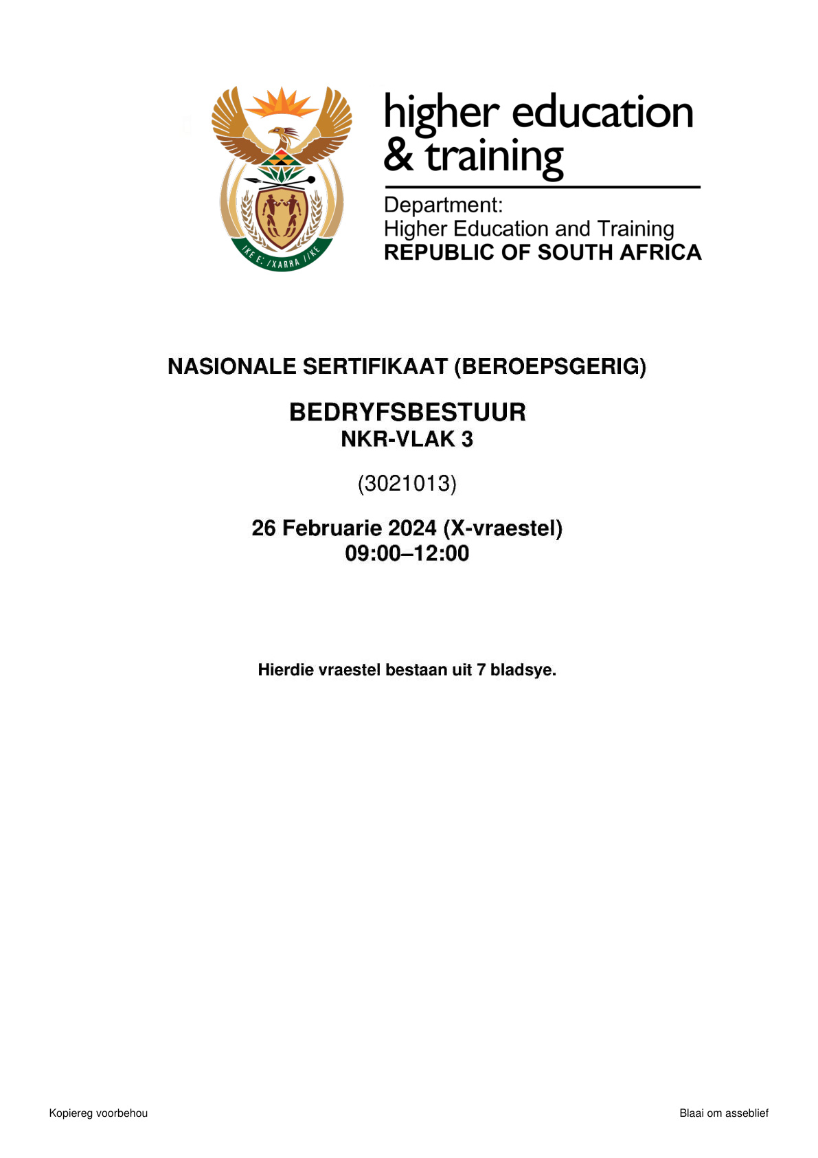 Operations Management Level 3 DHET NCV 2024 - Question Paper