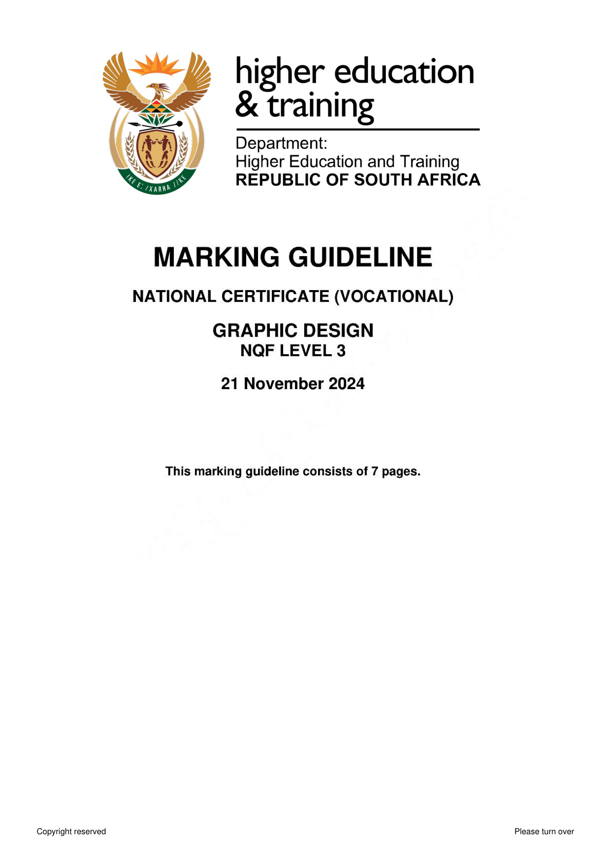Graphic Design Level 3 DHET NCV November 2024 - Memo