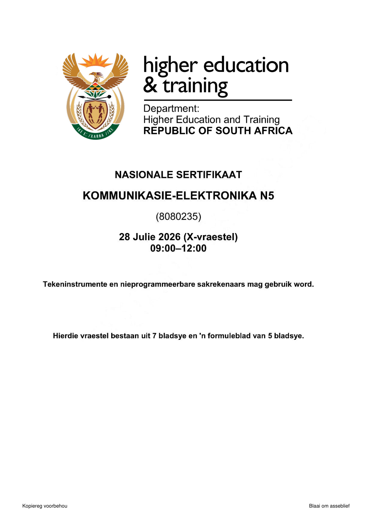 Communication Electronics N5 DHET NATED August 2026 Paper X - Question Paper