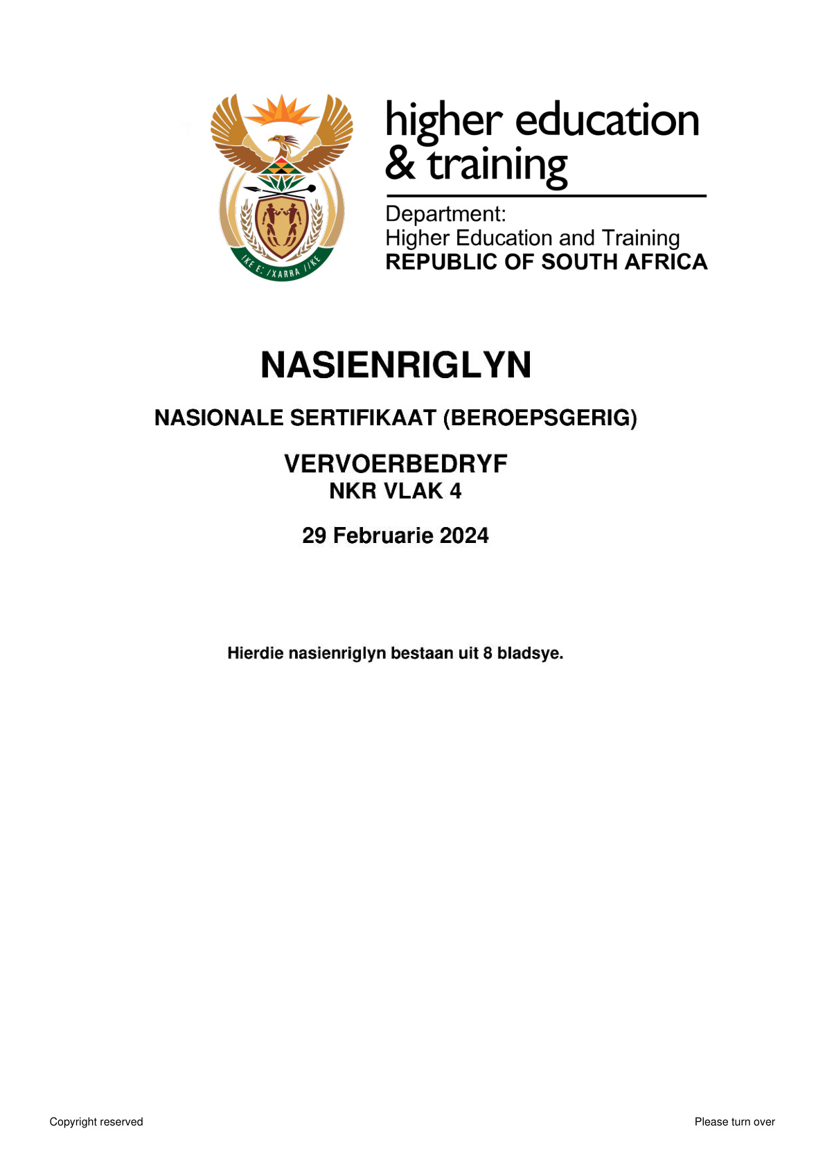 Transport Operations Level 4 DHET NCV 2024 - Memo