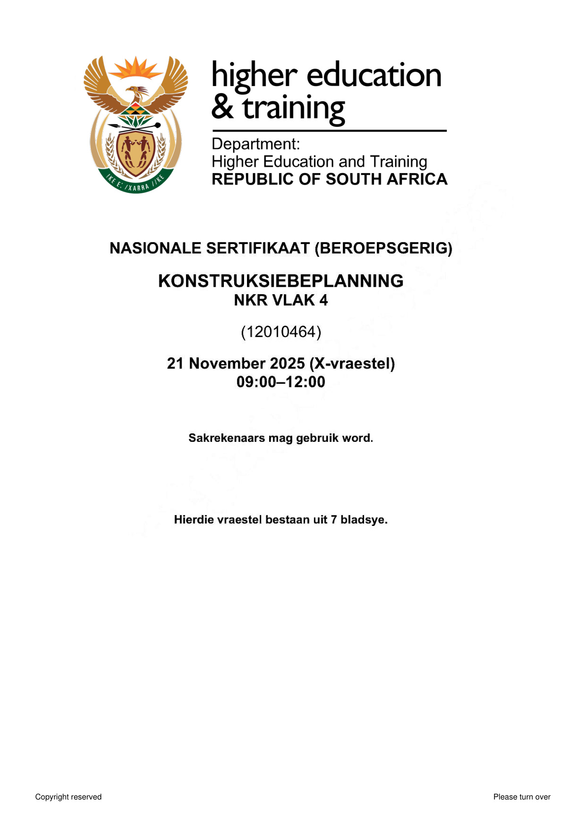 Construction Planning Level 4 DHET NCV November 2025 - Question Paper