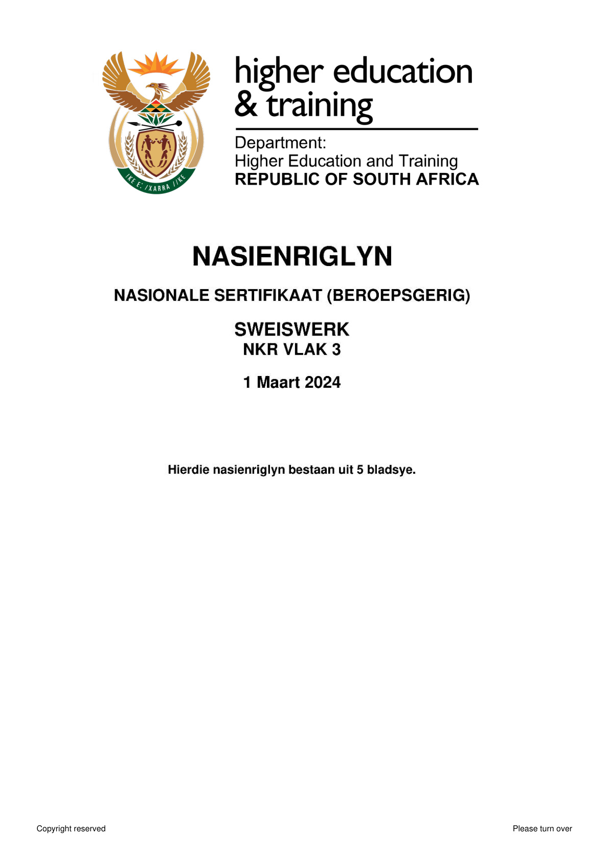 Welding Level 3 DHET NCV 2024 - Memo